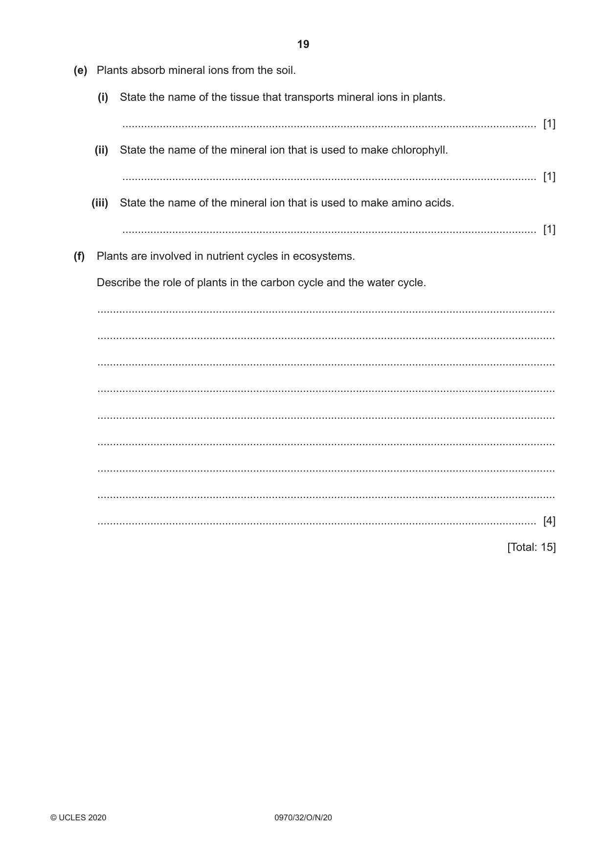 Cambridge IGCSE Biology (9-1) 0970 2020 Oct/Nov Paper 3 · Variant 2 question paper, page 19 of 20