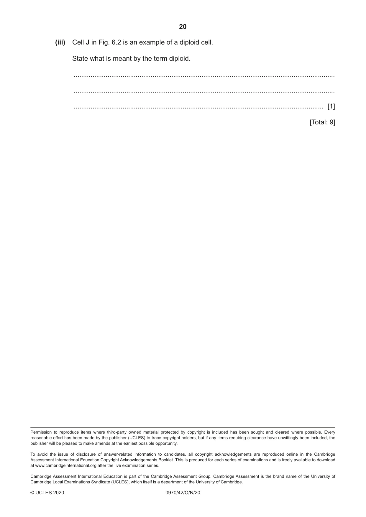 Cambridge IGCSE Biology (9-1) 0970 2020 Oct/Nov Paper 4 · Variant 2 question paper, page 20 of 20