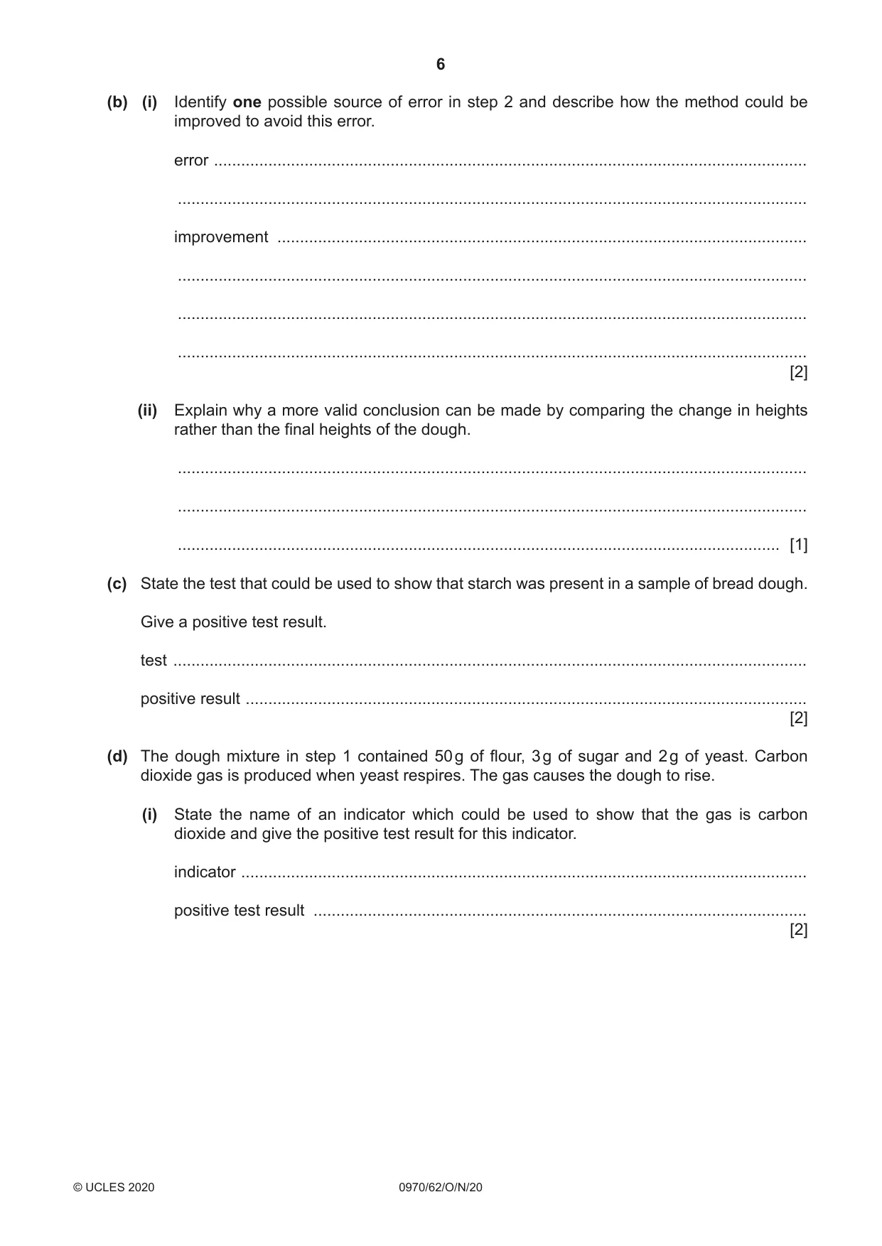 Cambridge IGCSE Biology (9-1) 0970 2020 Oct/Nov Paper 6 · Variant 2 question paper, page 6 of 12