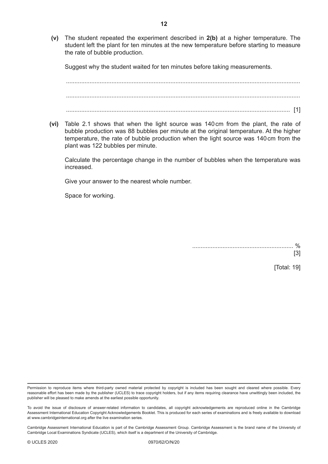Cambridge IGCSE Biology (9-1) 0970 2020 Oct/Nov Paper 6 · Variant 2 question paper, page 12 of 12