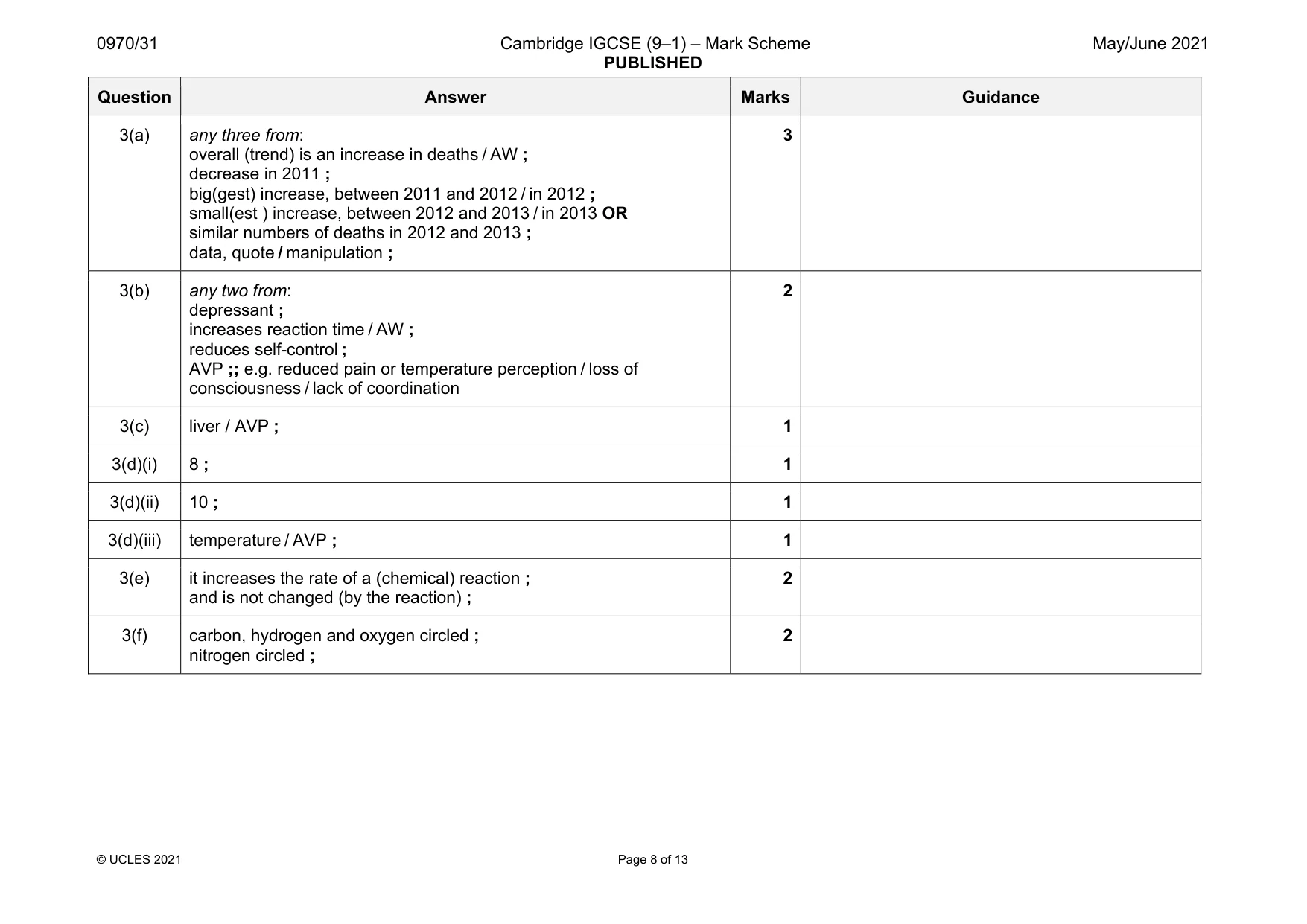 Mark scheme, page 8 of 13