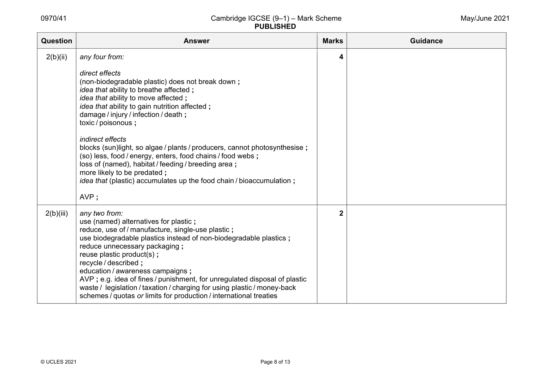 Mark scheme, page 8 of 13