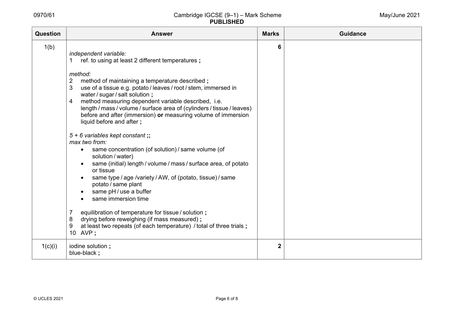 Mark scheme, page 6 of 8