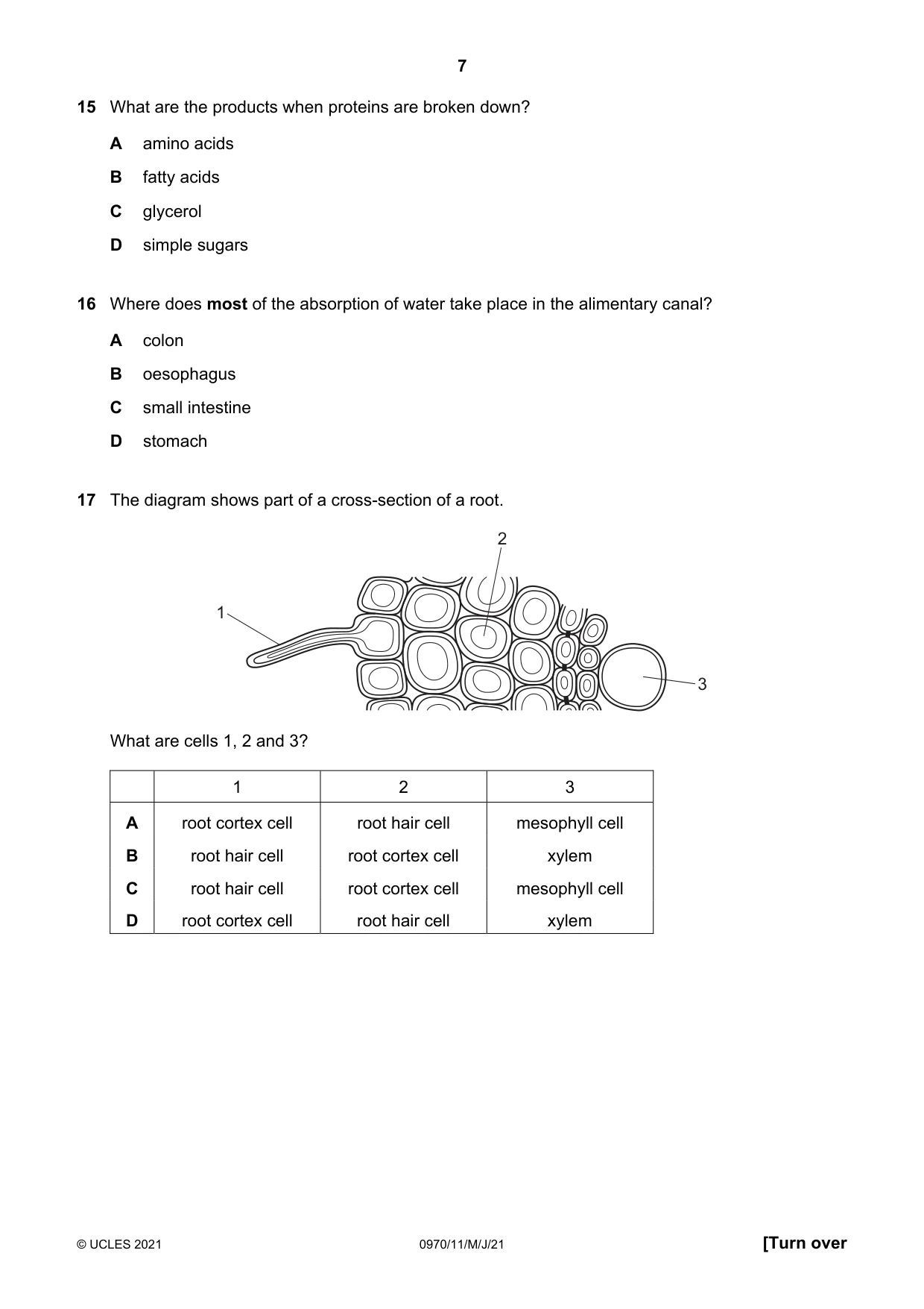 Cambridge IGCSE Biology (9-1) 0970 2021 May/June Paper 1 · Variant 1 question paper, page 7 of 20