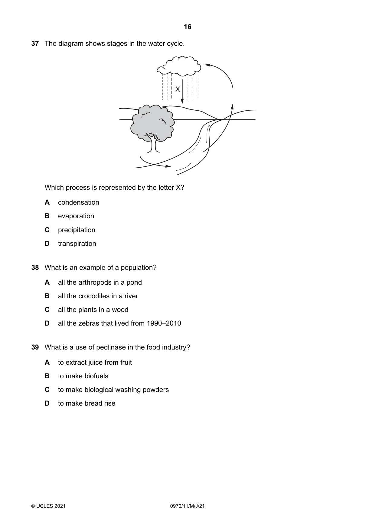 Cambridge IGCSE Biology (9-1) 0970 2021 May/June Paper 1 · Variant 1 question paper, page 16 of 20