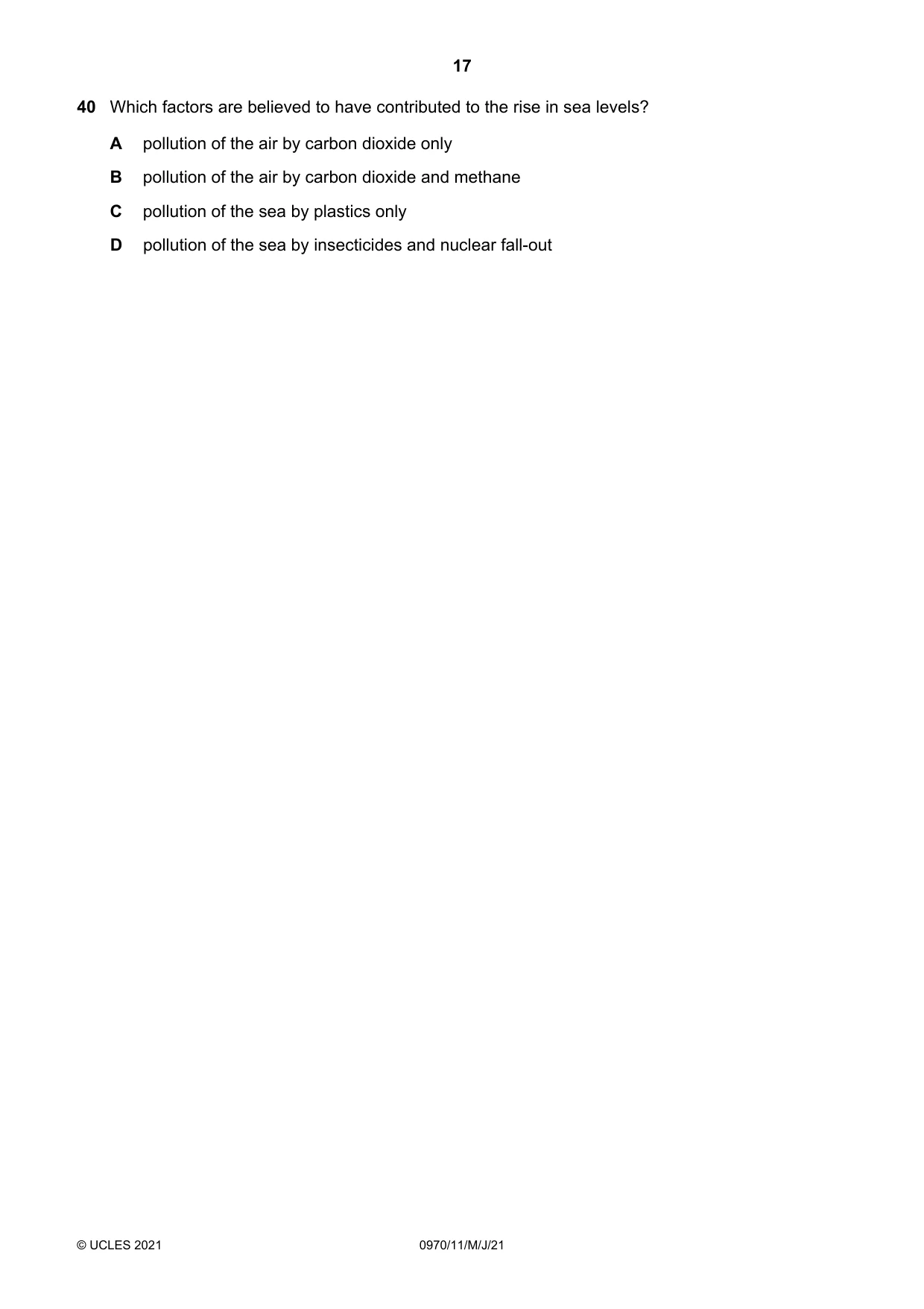 Cambridge IGCSE Biology (9-1) 0970 2021 May/June Paper 1 · Variant 1 question paper, page 17 of 20