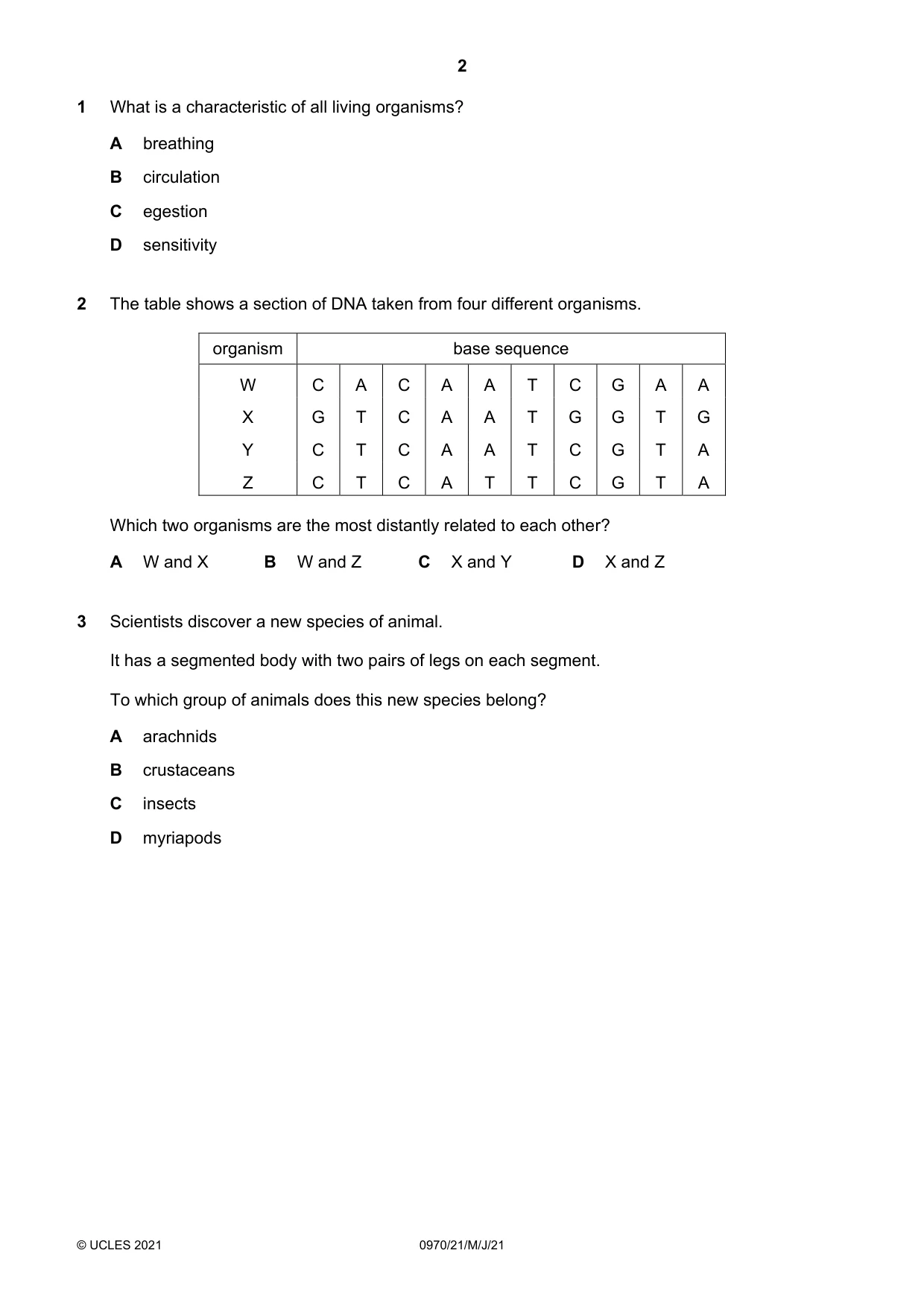 Cambridge IGCSE Biology (9-1) 0970 2021 May/June Paper 2 · Variant 1 question paper, page 2 of 16