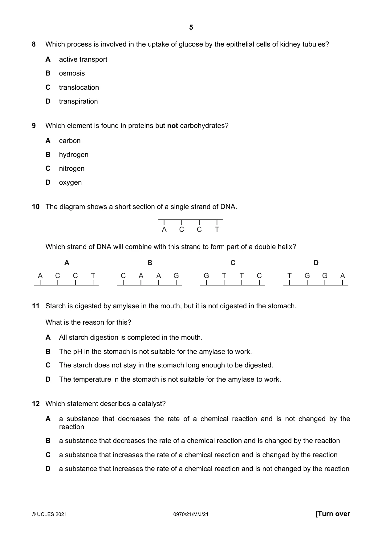Cambridge IGCSE Biology (9-1) 0970 2021 May/June Paper 2 · Variant 1 question paper, page 5 of 16