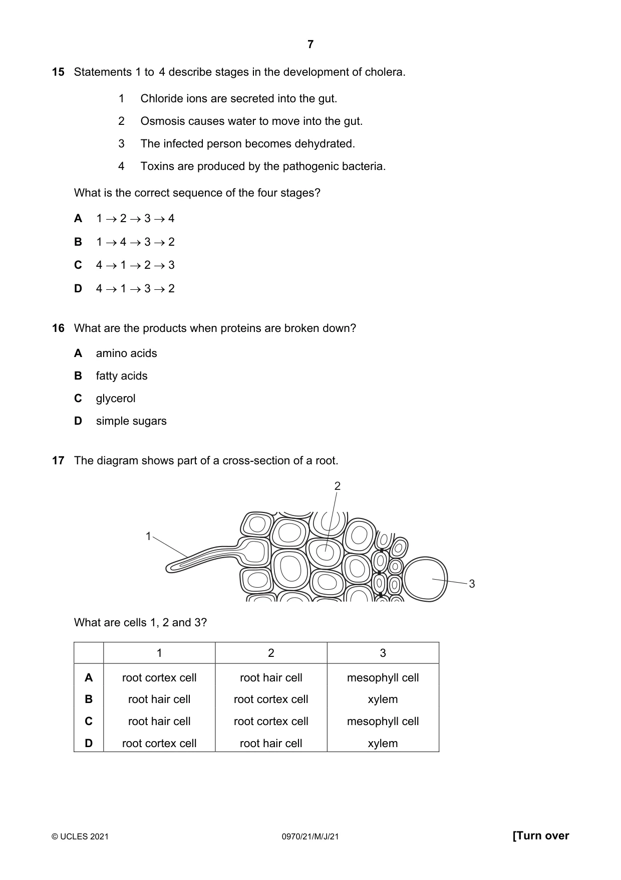 Cambridge IGCSE Biology (9-1) 0970 2021 May/June Paper 2 · Variant 1 question paper, page 7 of 16