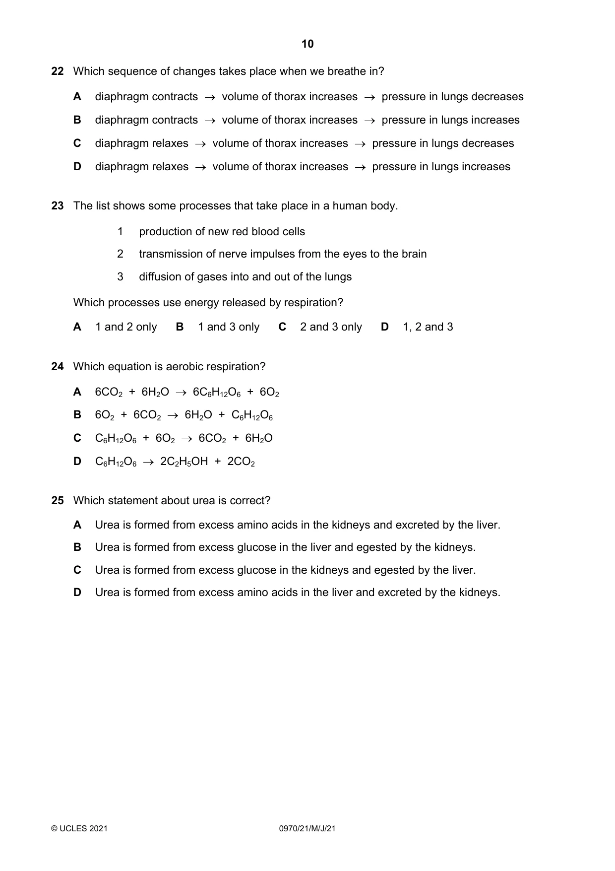Cambridge IGCSE Biology (9-1) 0970 2021 May/June Paper 2 · Variant 1 question paper, page 10 of 16