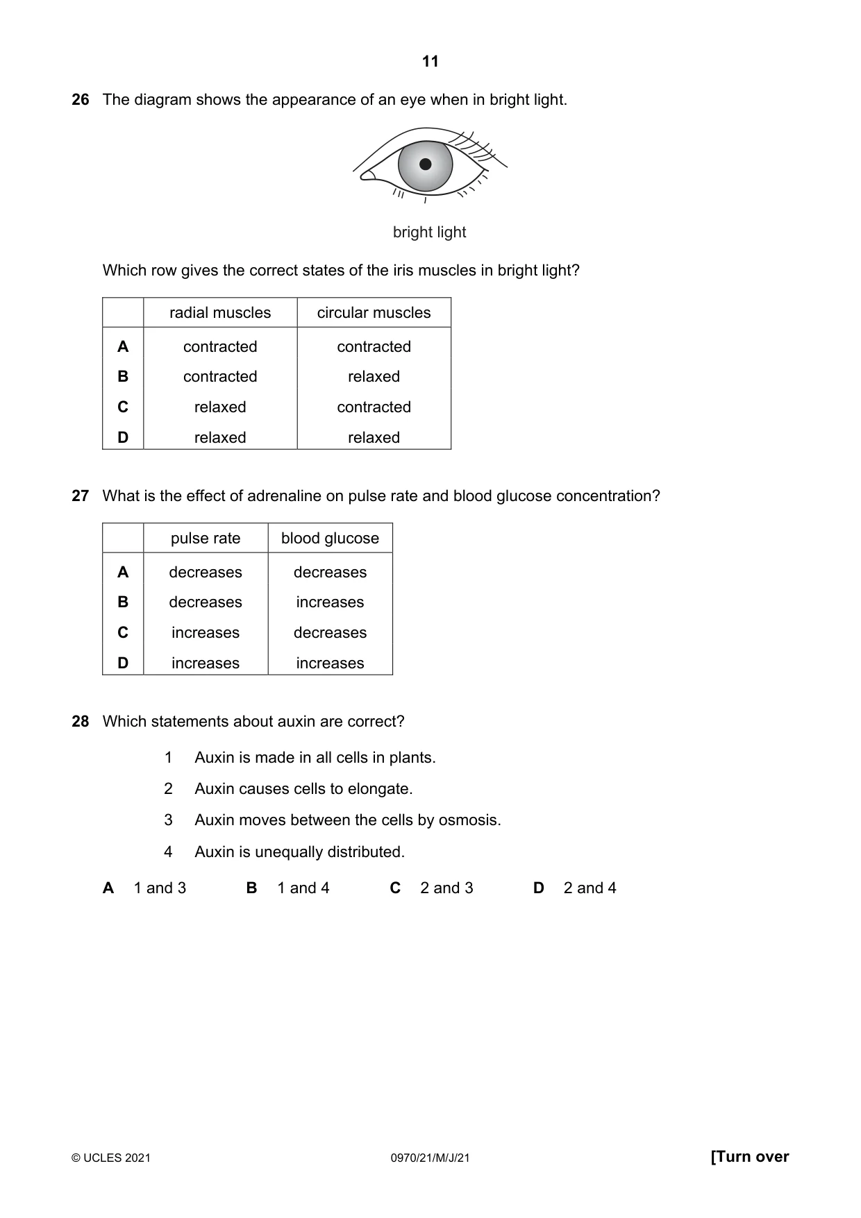 Cambridge IGCSE Biology (9-1) 0970 2021 May/June Paper 2 · Variant 1 question paper, page 11 of 16