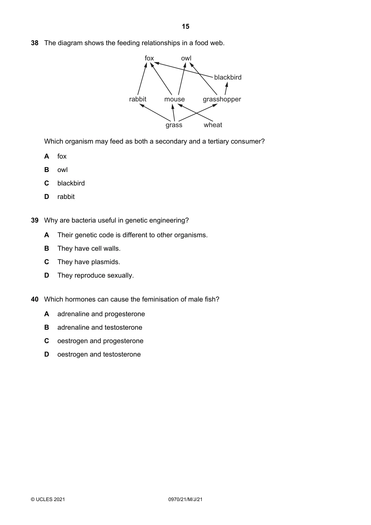 Cambridge IGCSE Biology (9-1) 0970 2021 May/June Paper 2 · Variant 1 question paper, page 15 of 16