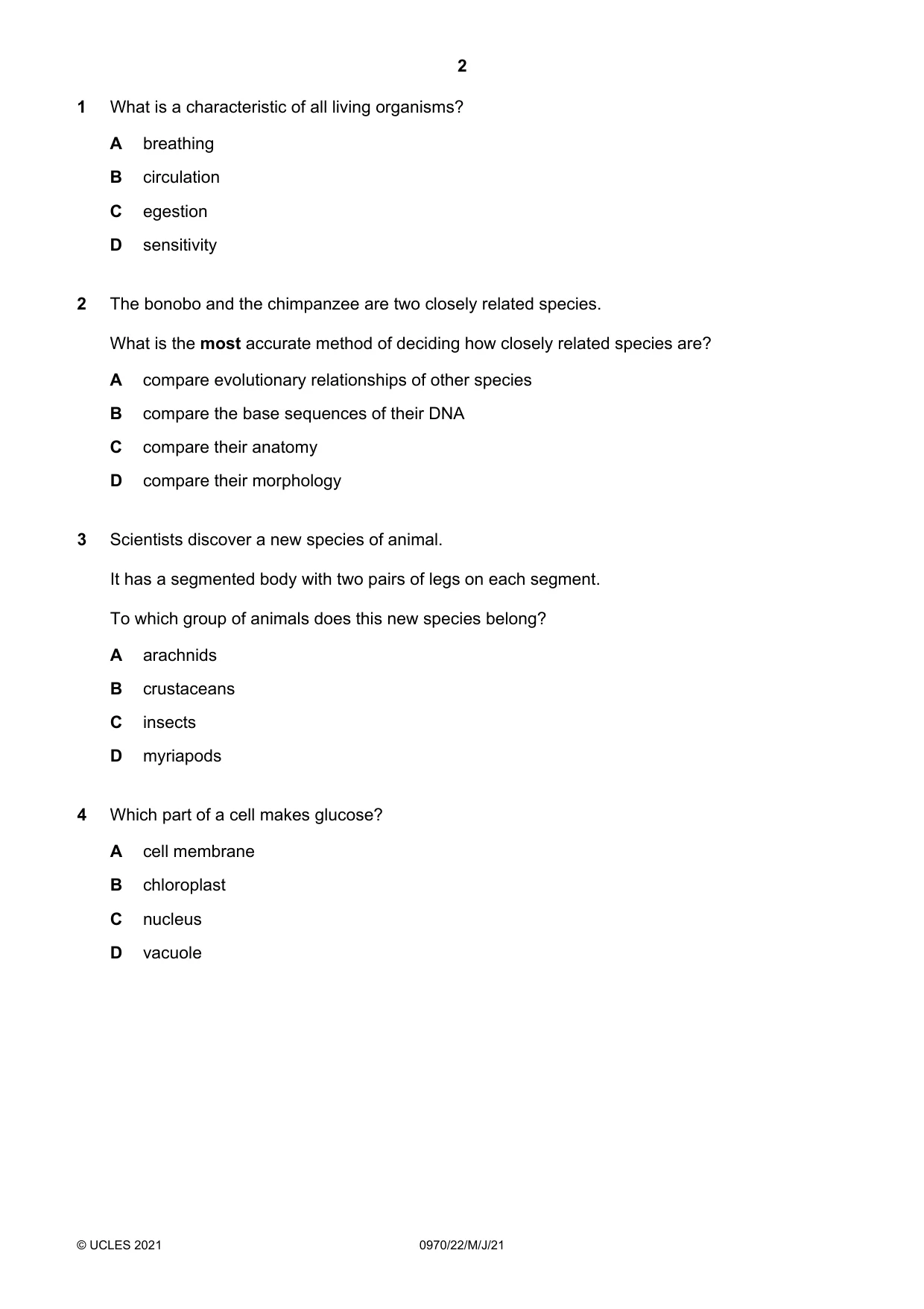 Cambridge IGCSE Biology (9-1) 0970 2021 May/June Paper 2 · Variant 2 question paper, page 2 of 16