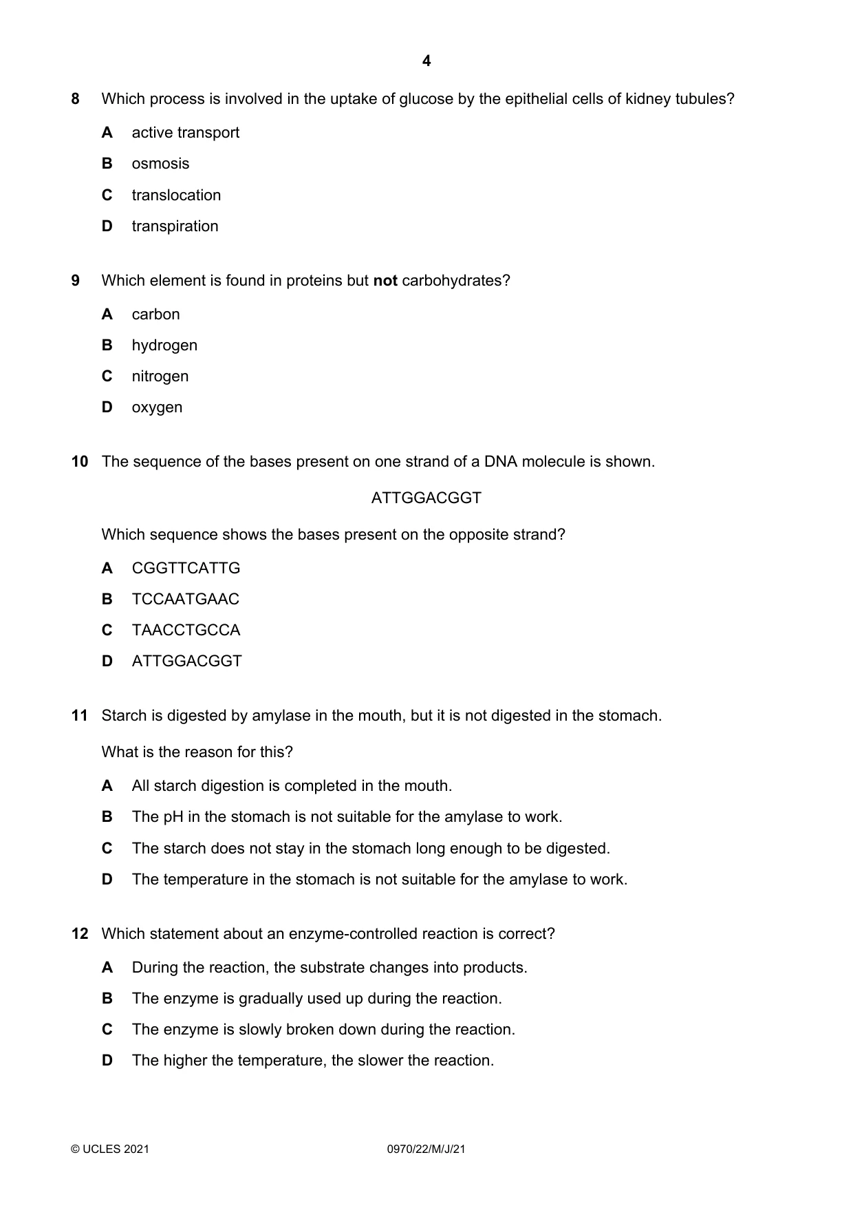 Cambridge IGCSE Biology (9-1) 0970 2021 May/June Paper 2 · Variant 2 question paper, page 4 of 16
