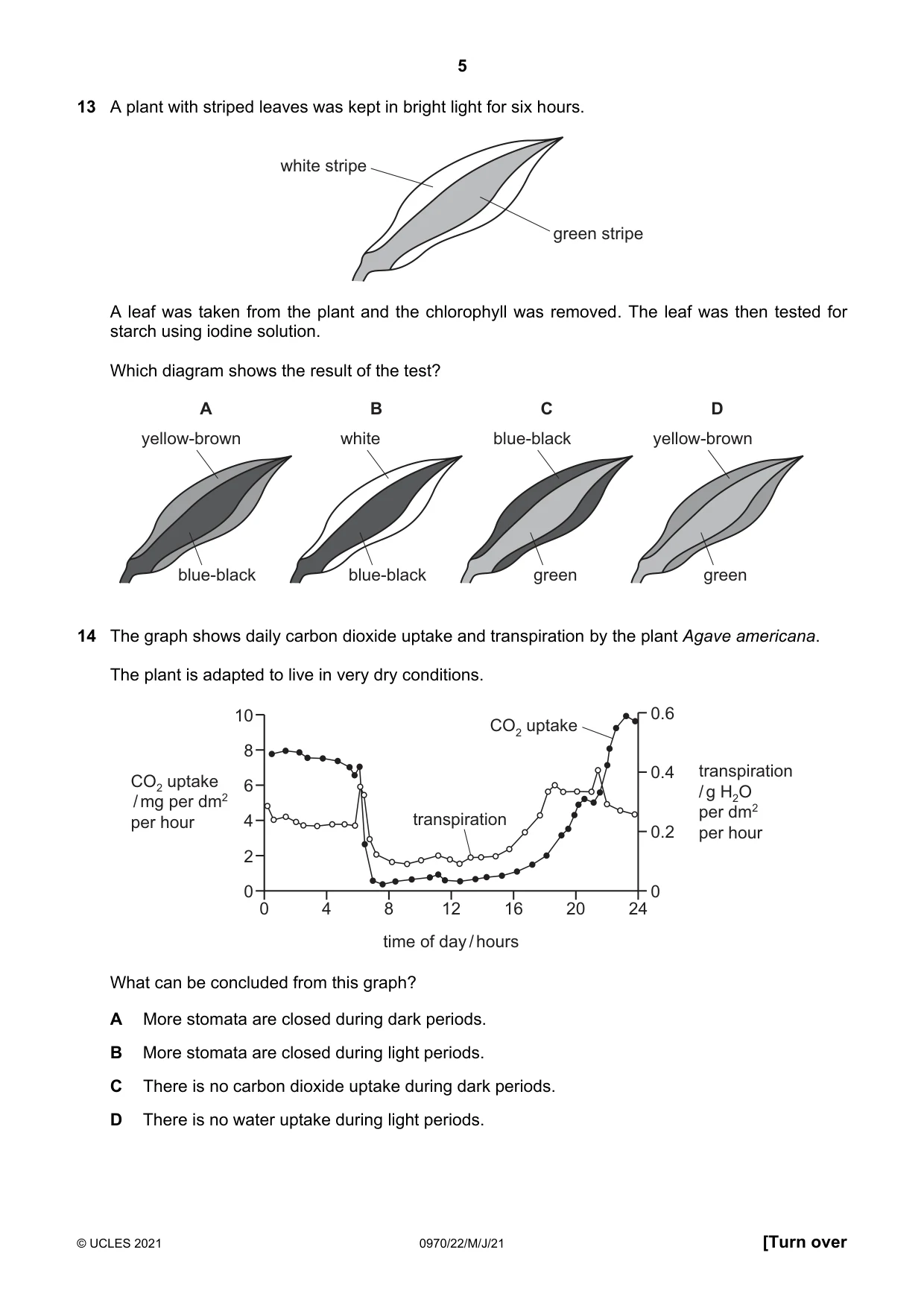 Cambridge IGCSE Biology (9-1) 0970 2021 May/June Paper 2 · Variant 2 question paper, page 5 of 16