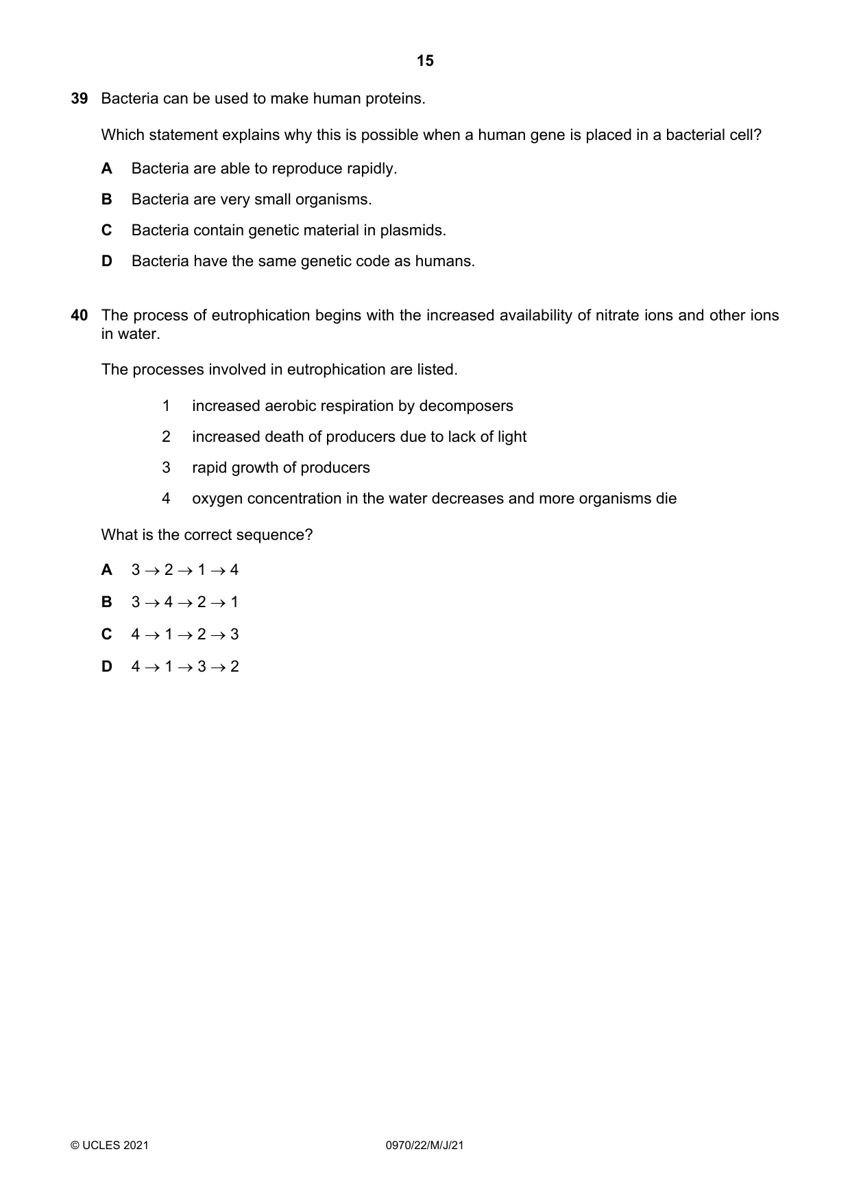 Cambridge IGCSE Biology (9-1) 0970 2021 May/June Paper 2 · Variant 2 question paper, page 15 of 16