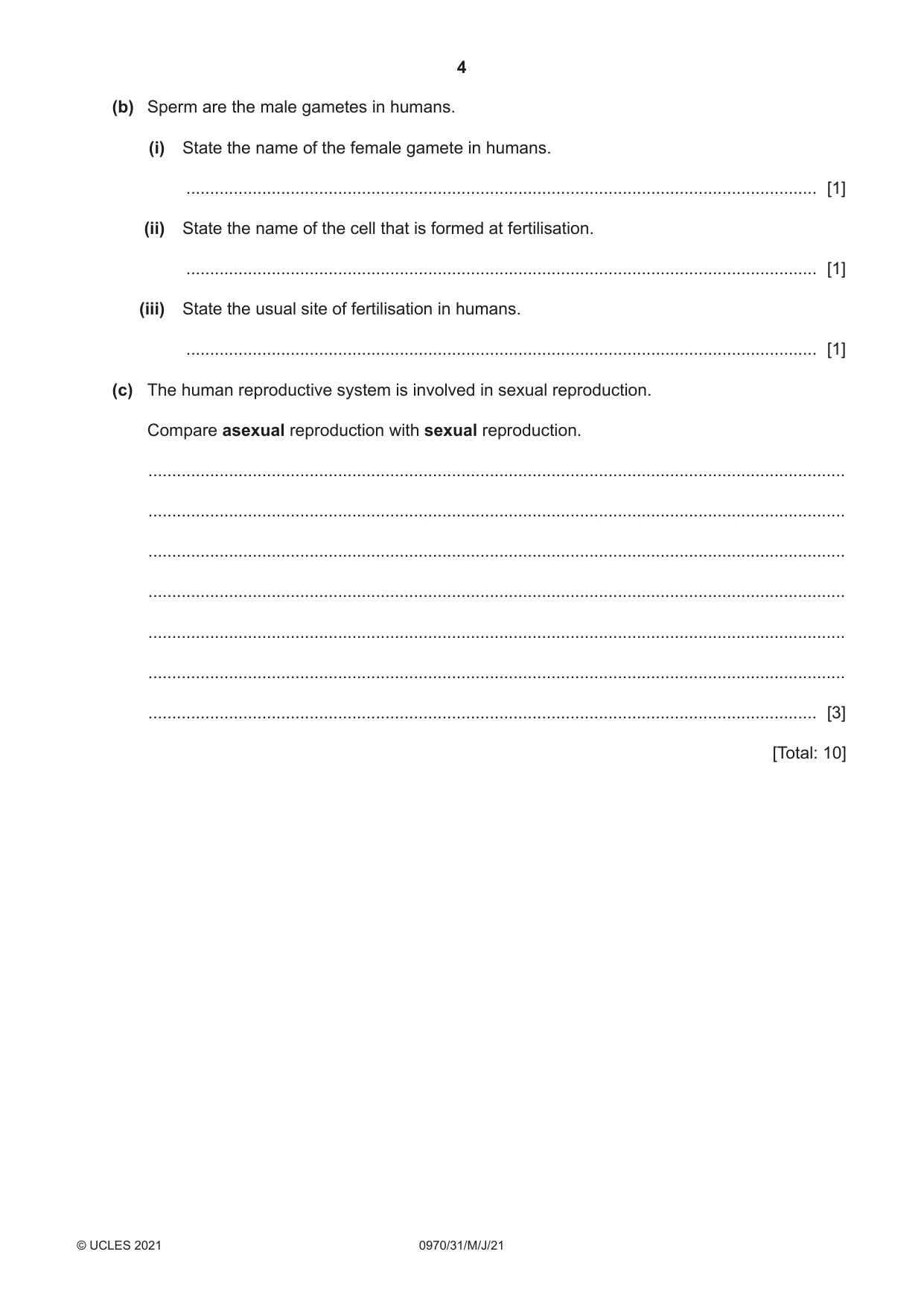Cambridge IGCSE Biology (9-1) 0970 2021 May/June Paper 3 · Variant 1 question paper, page 4 of 20