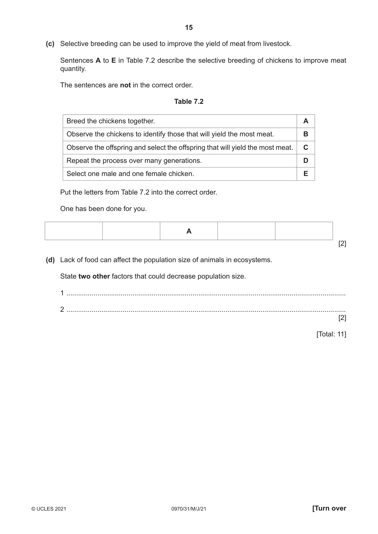 Cambridge IGCSE Biology (9-1) 0970 2021 May/June Paper 3 · Variant 1 question paper, page 15 of 20