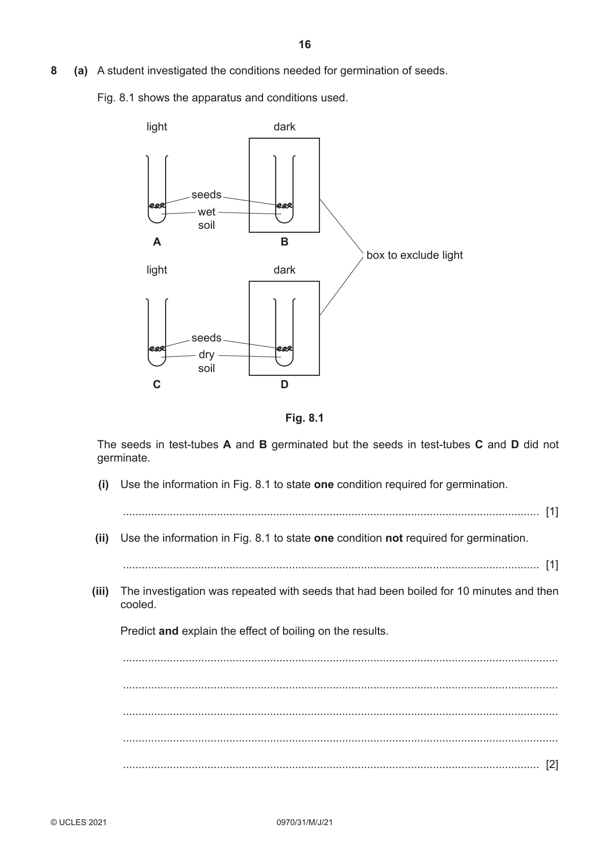 Cambridge IGCSE Biology (9-1) 0970 2021 May/June Paper 3 · Variant 1 question paper, page 16 of 20