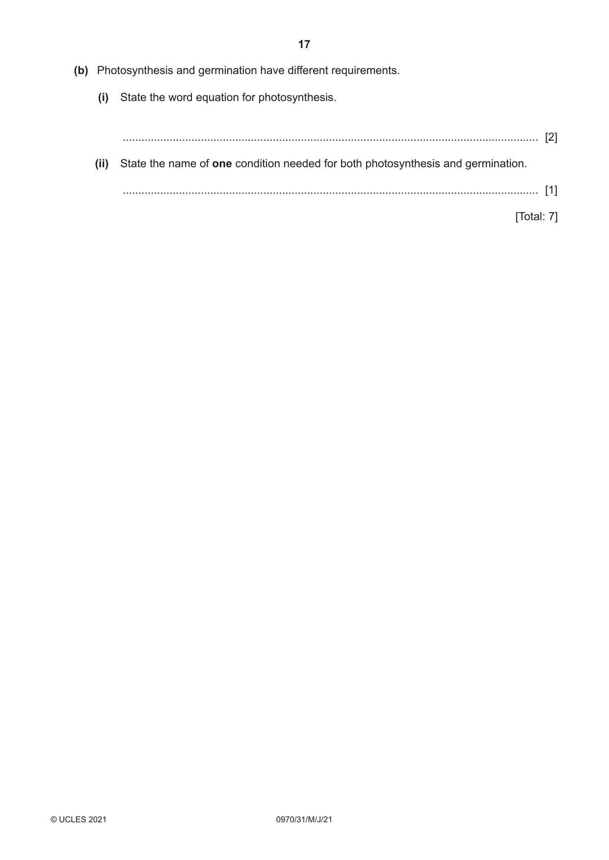 Cambridge IGCSE Biology (9-1) 0970 2021 May/June Paper 3 · Variant 1 question paper, page 17 of 20