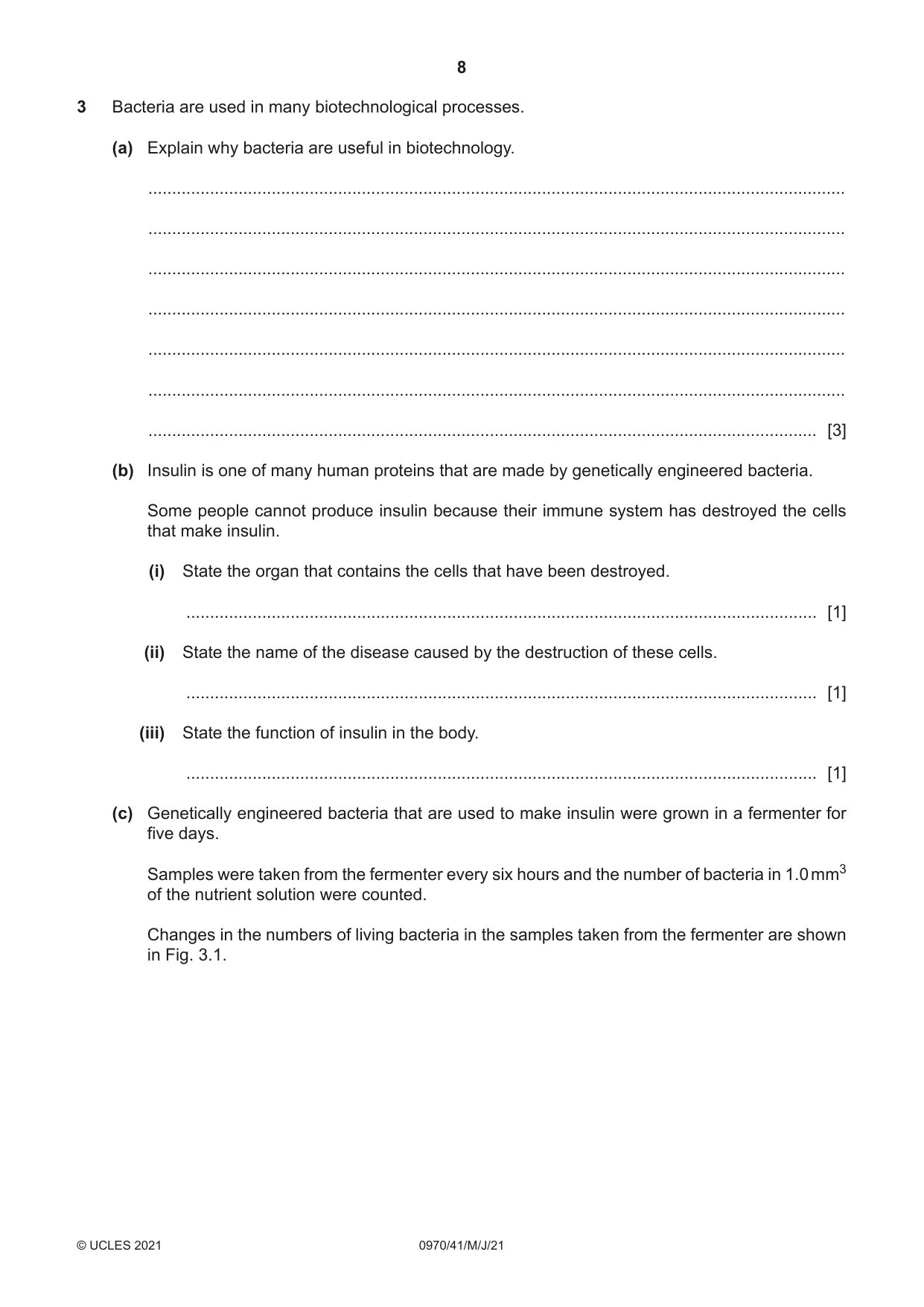 Cambridge IGCSE Biology (9-1) 0970 2021 May/June Paper 4 · Variant 1 question paper, page 8 of 20