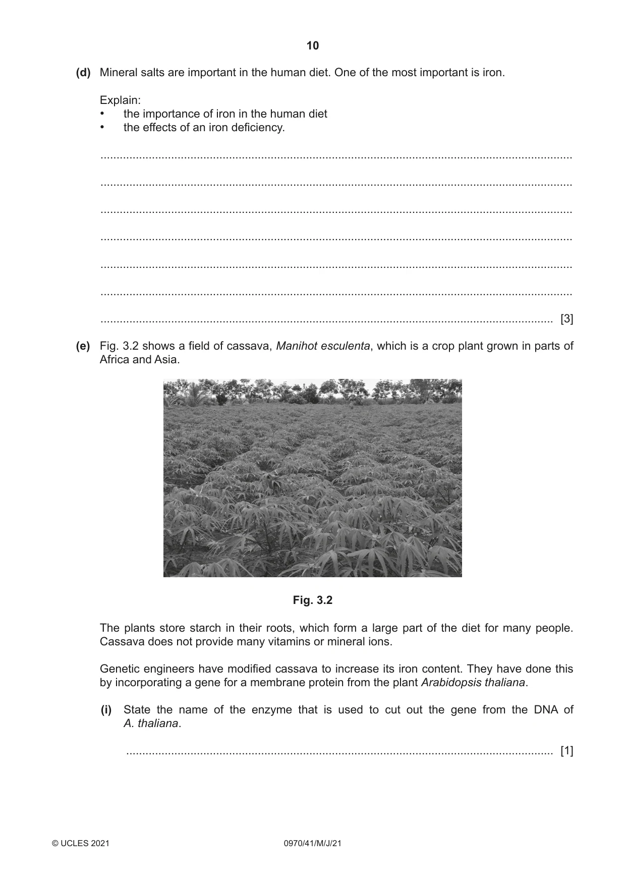 Cambridge IGCSE Biology (9-1) 0970 2021 May/June Paper 4 · Variant 1 question paper, page 10 of 20