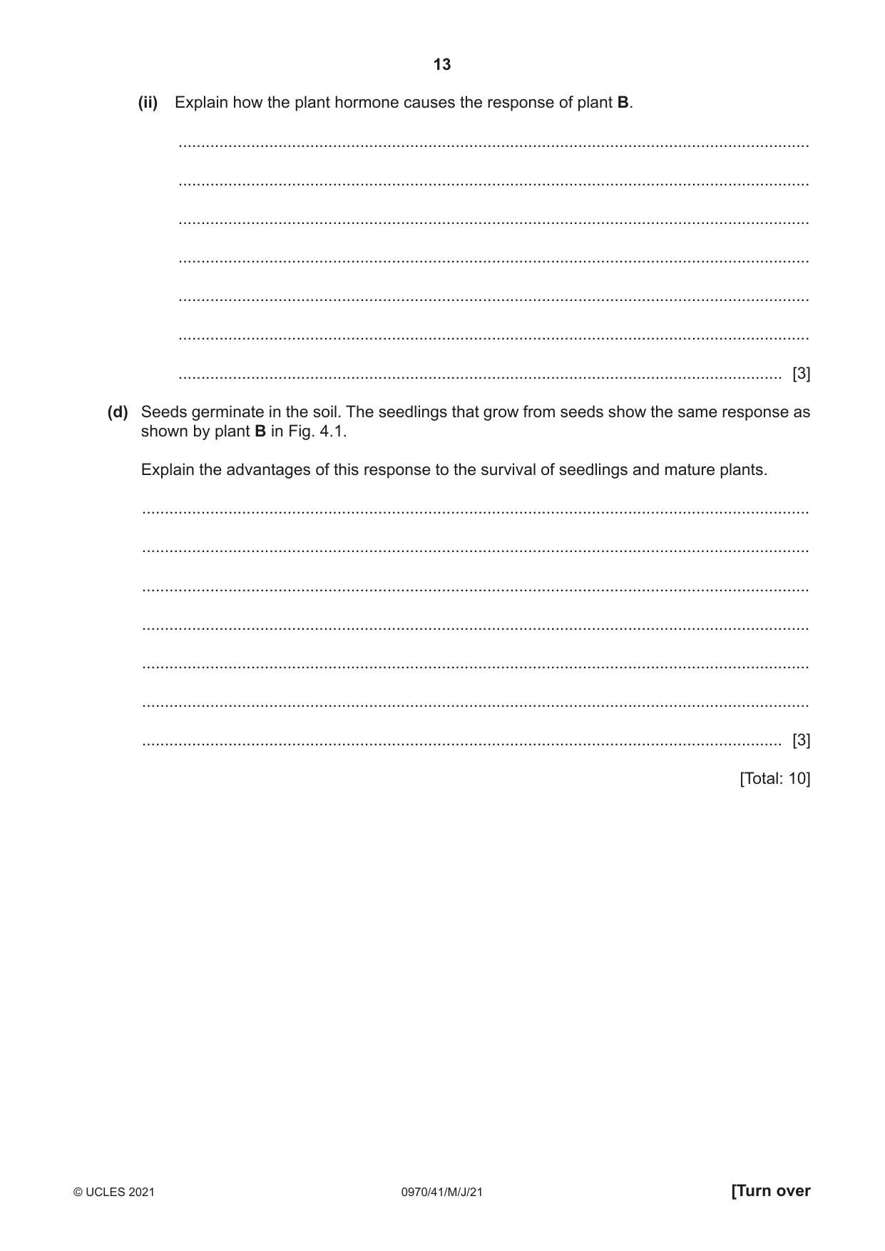 Cambridge IGCSE Biology (9-1) 0970 2021 May/June Paper 4 · Variant 1 question paper, page 13 of 20