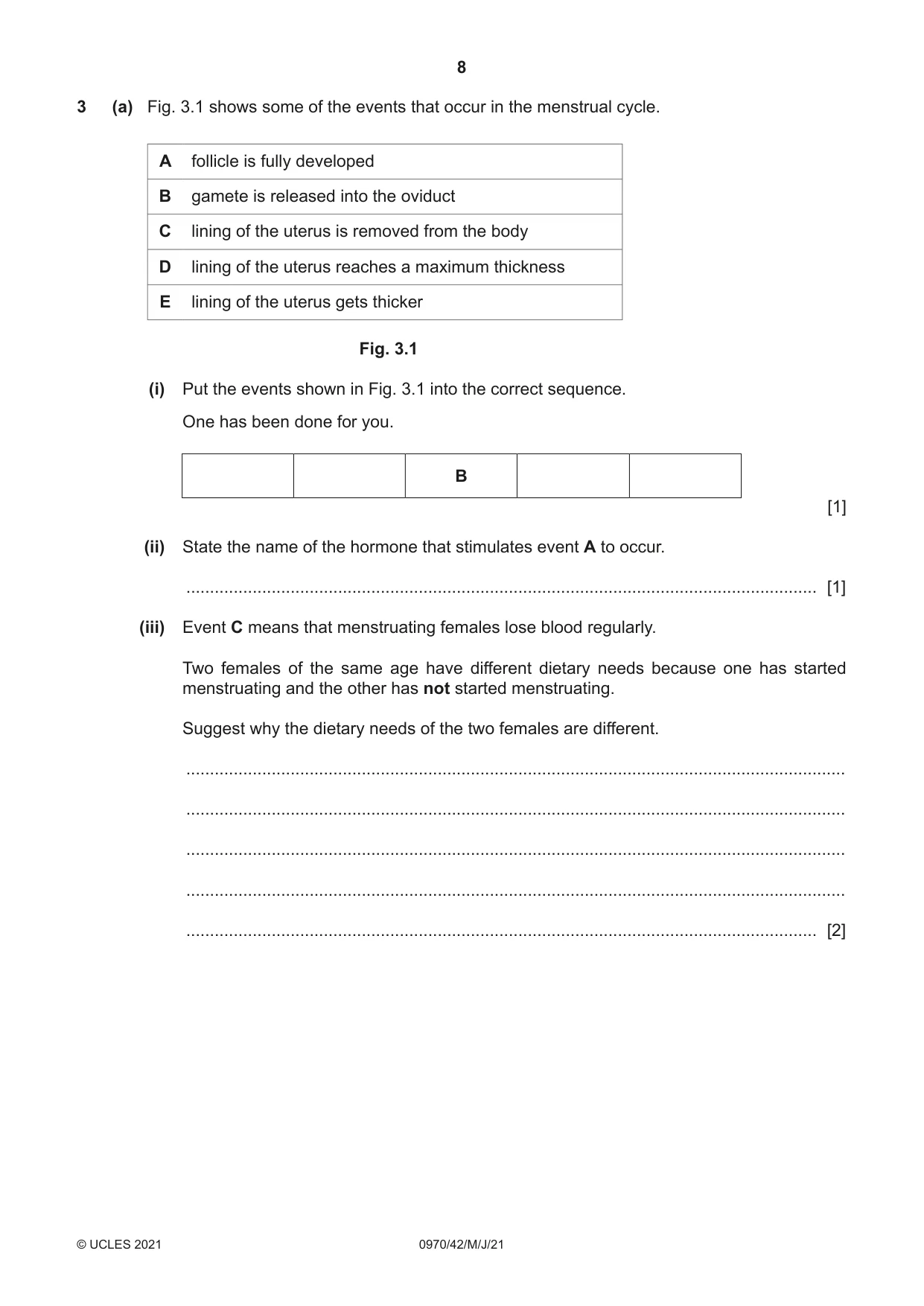 Cambridge IGCSE Biology (9-1) 0970 2021 May/June Paper 4 · Variant 2 question paper, page 8 of 20