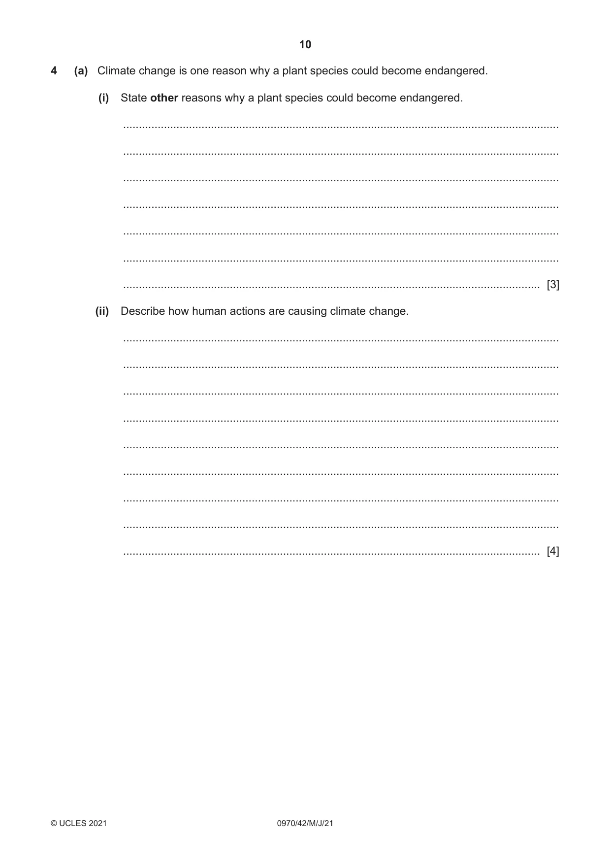 Cambridge IGCSE Biology (9-1) 0970 2021 May/June Paper 4 · Variant 2 question paper, page 10 of 20