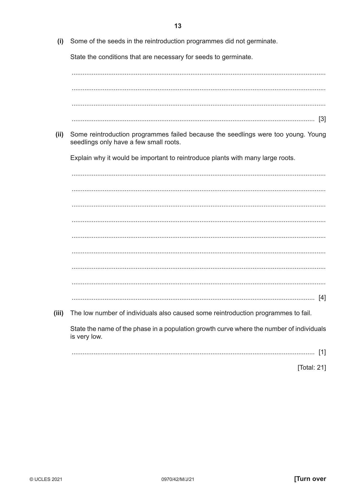 Cambridge IGCSE Biology (9-1) 0970 2021 May/June Paper 4 · Variant 2 question paper, page 13 of 20
