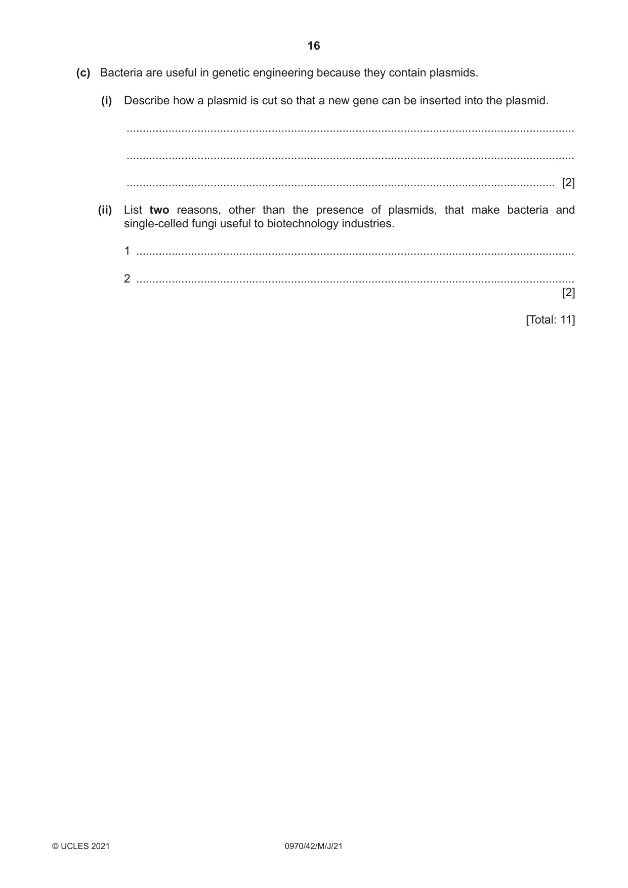 Cambridge IGCSE Biology (9-1) 0970 2021 May/June Paper 4 · Variant 2 question paper, page 16 of 20