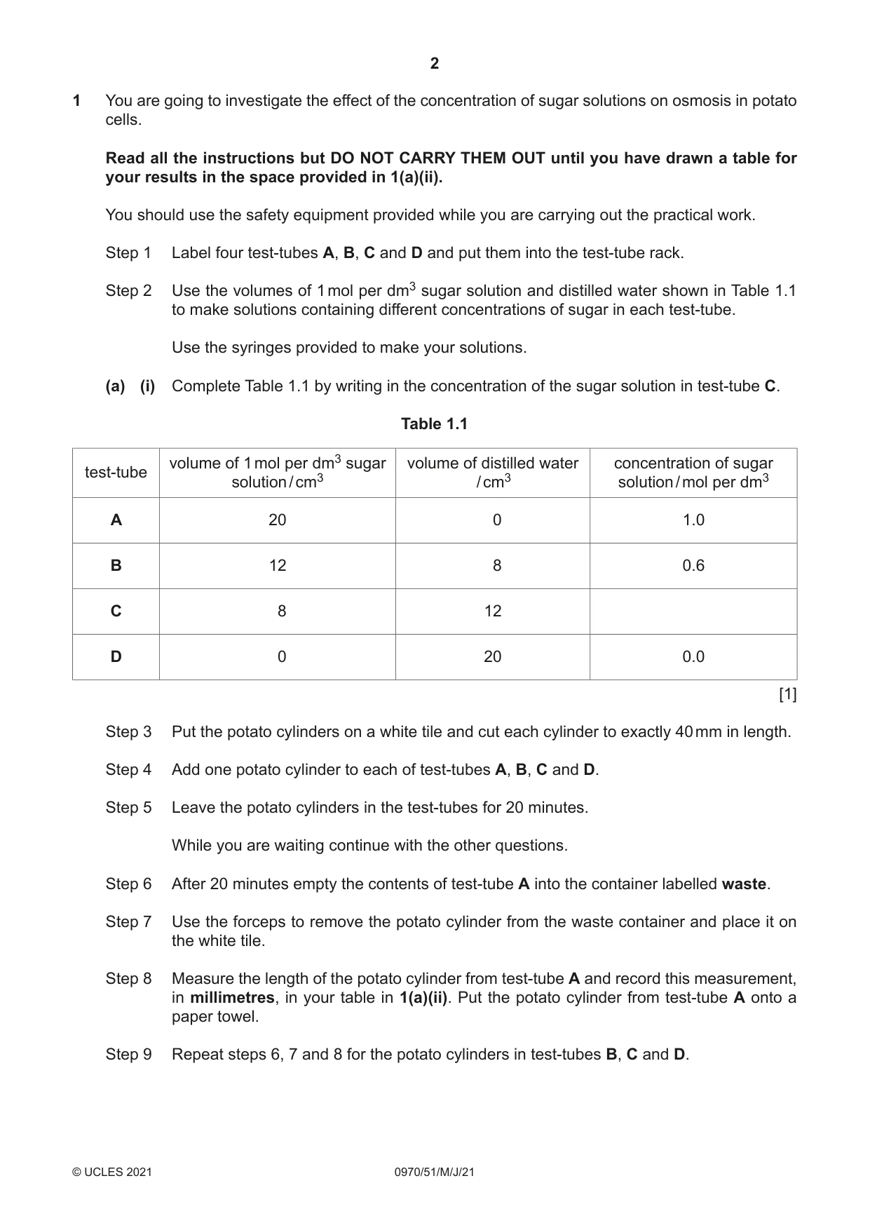 Cambridge IGCSE Biology (9-1) 0970 2021 May/June Paper 5 · Variant 1 question paper, page 2 of 12