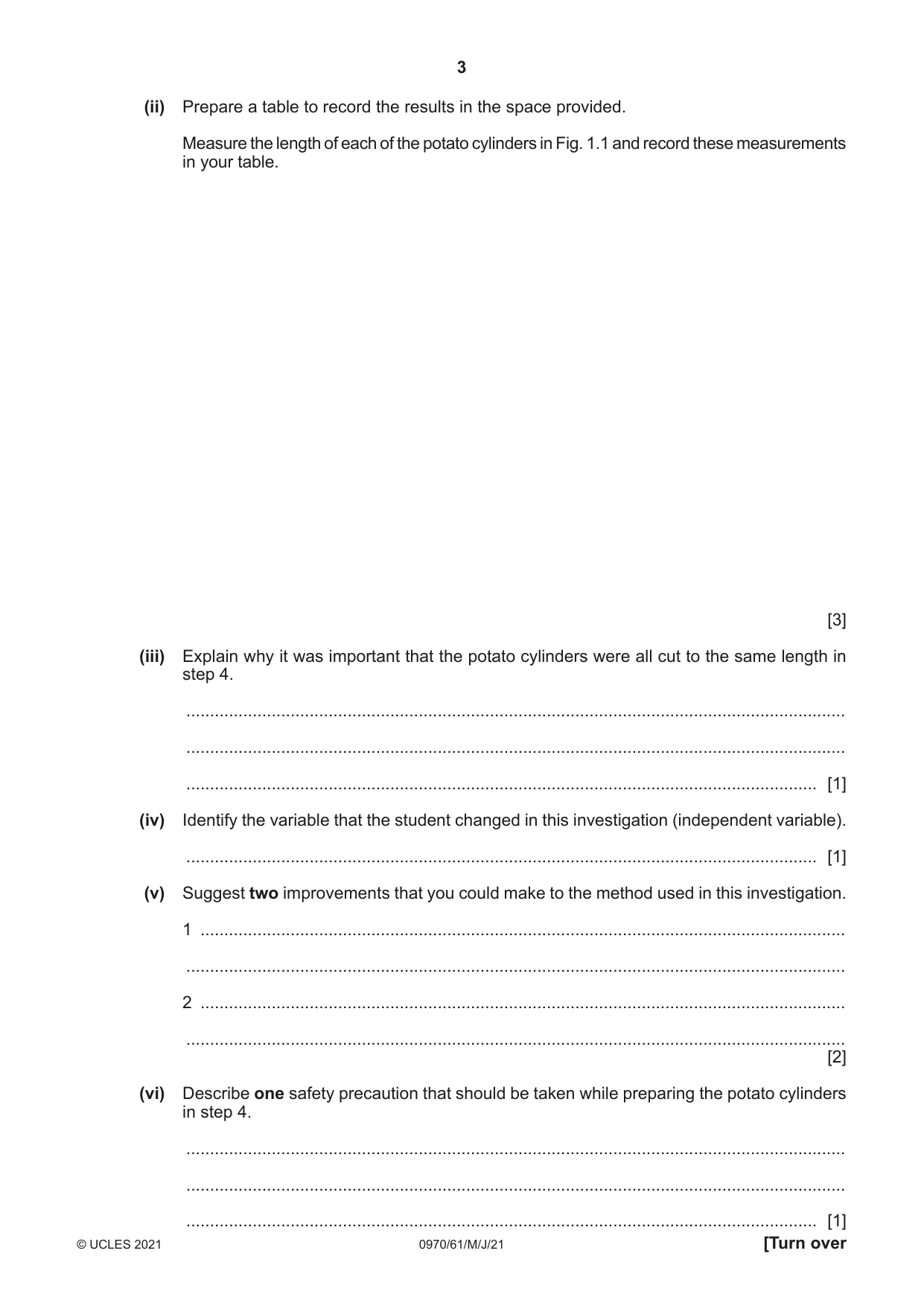 Cambridge IGCSE Biology (9-1) 0970 2021 May/June Paper 6 · Variant 1 question paper, page 3 of 12