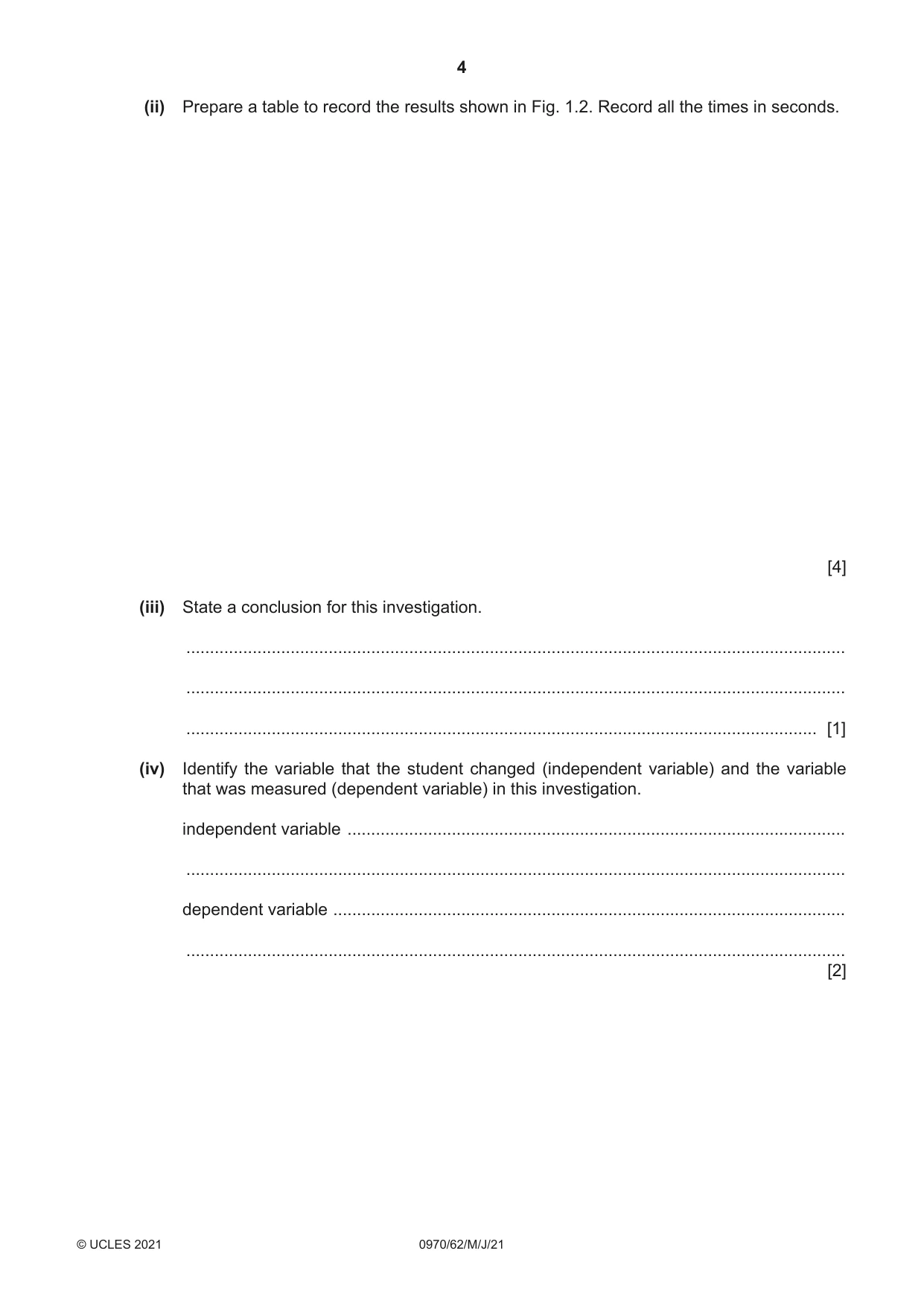 Cambridge IGCSE Biology (9-1) 0970 2021 May/June Paper 6 · Variant 2 question paper, page 4 of 12
