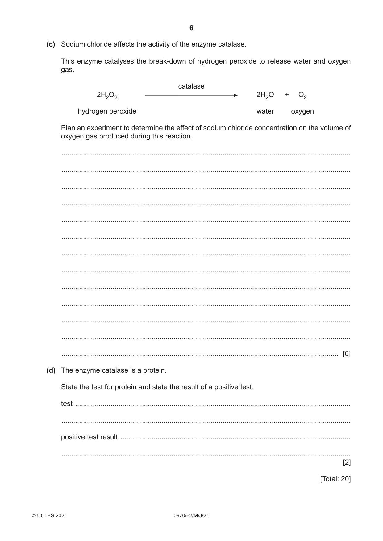 Cambridge IGCSE Biology (9-1) 0970 2021 May/June Paper 6 · Variant 2 question paper, page 6 of 12