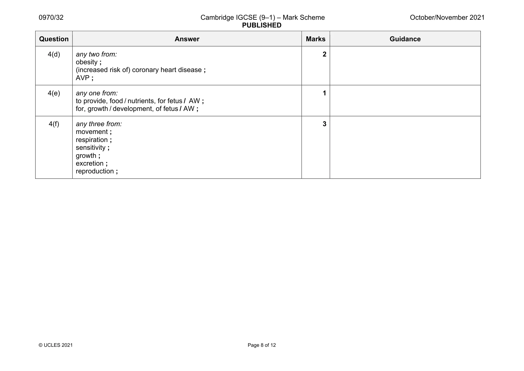 Mark scheme, page 8 of 12