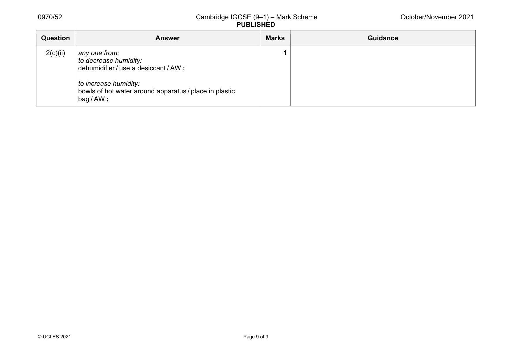 Mark scheme, page 9 of 9
