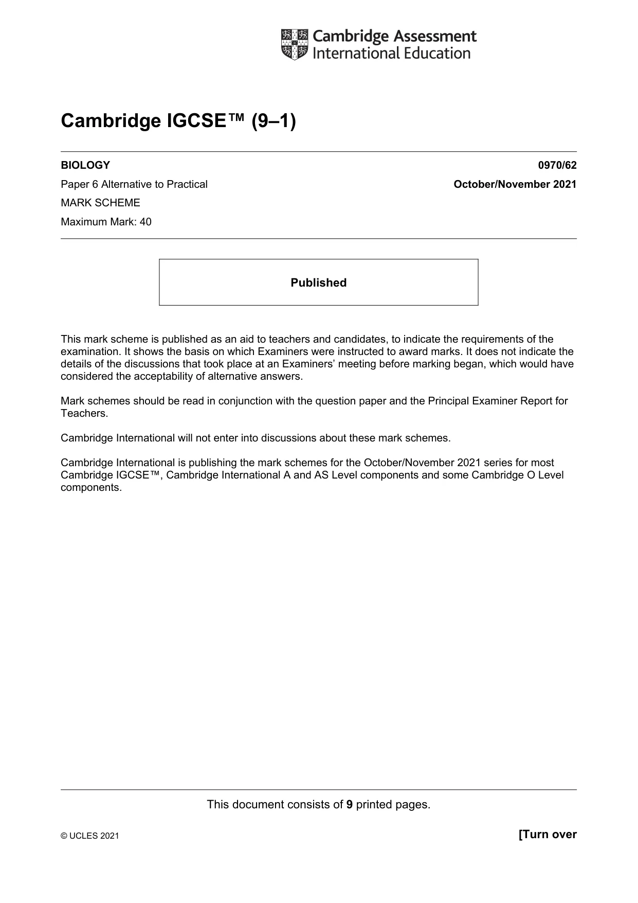 Mark scheme, page 1 of 9
