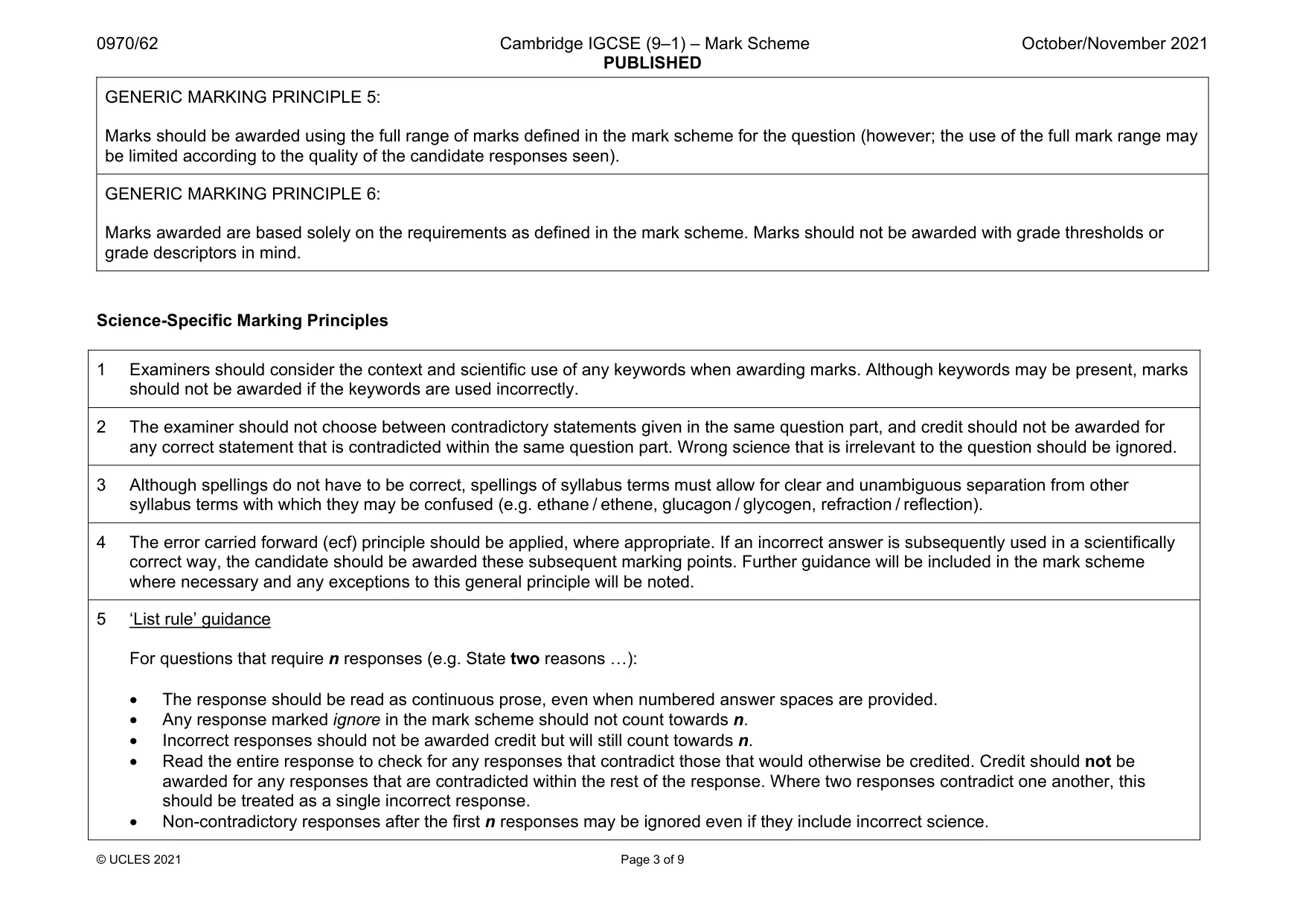 Mark scheme, page 3 of 9