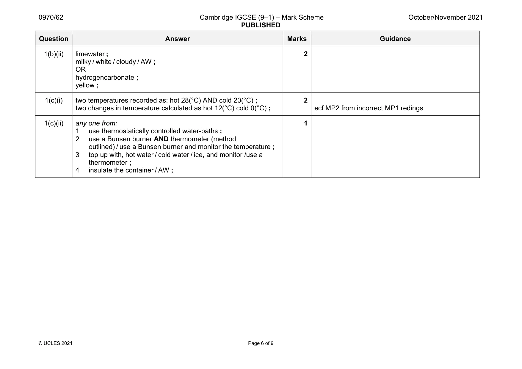 Mark scheme, page 6 of 9