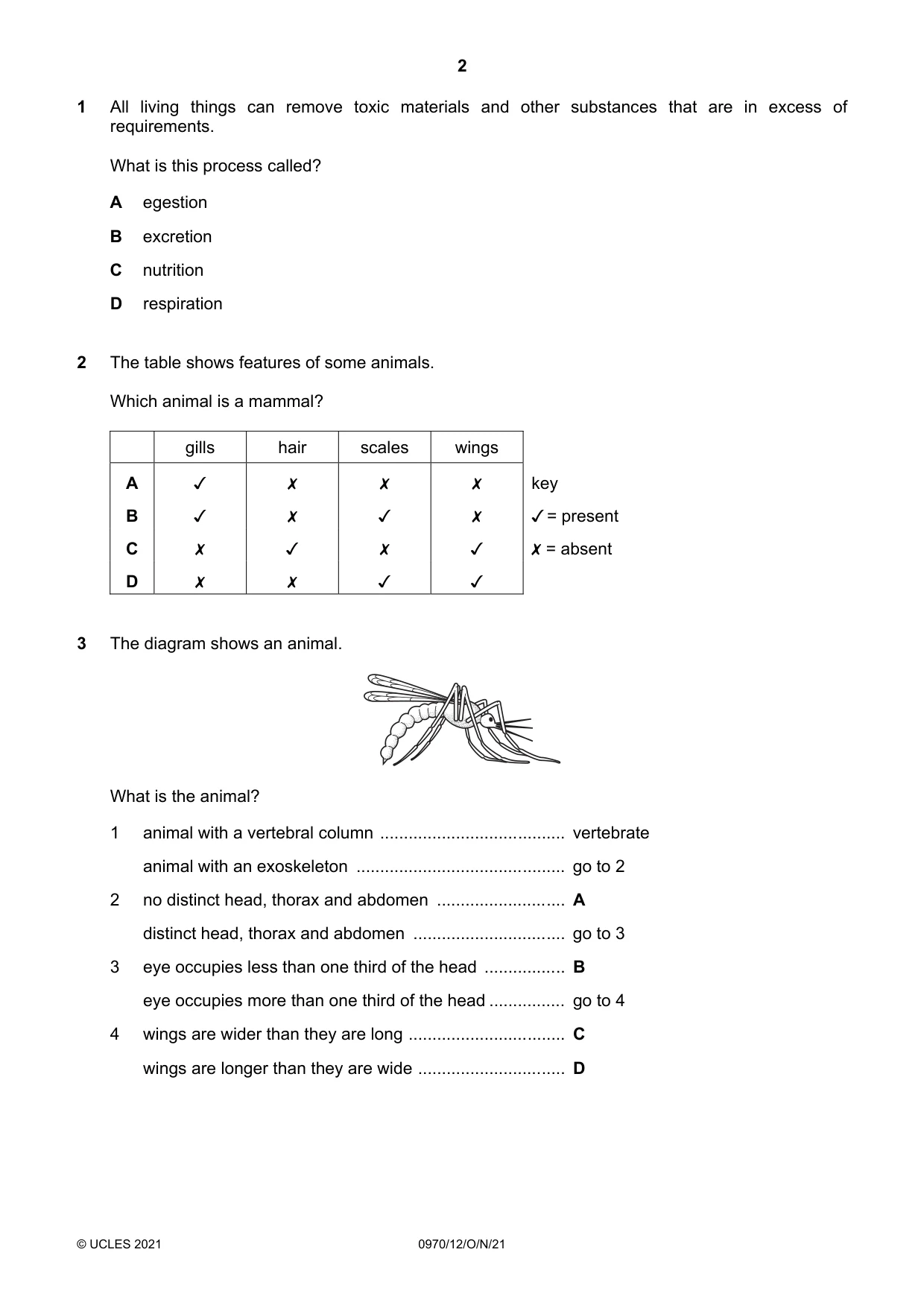 Cambridge IGCSE Biology (9-1) 0970 2021 Oct/Nov Paper 1 · Variant 2 question paper, page 2 of 16