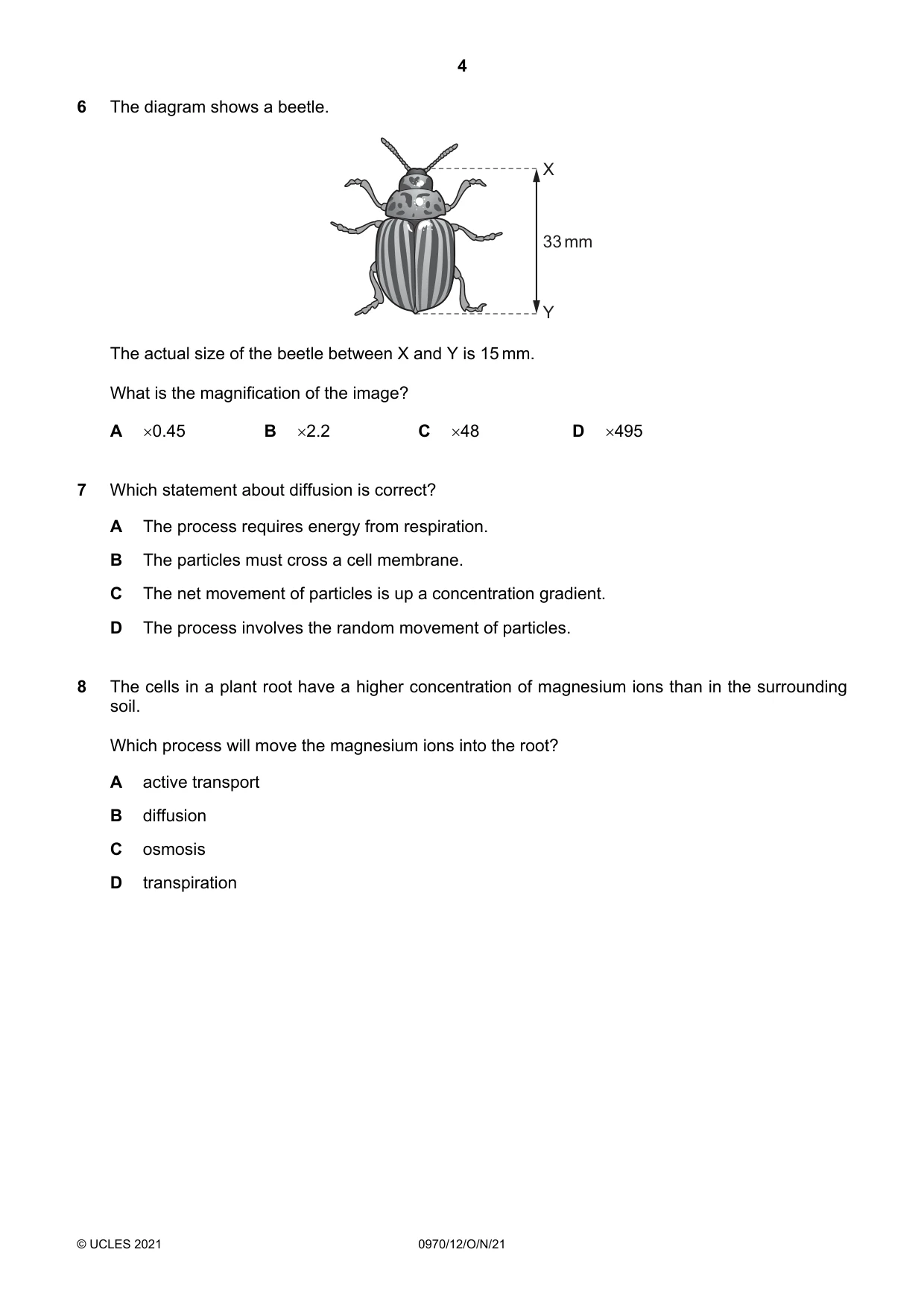 Cambridge IGCSE Biology (9-1) 0970 2021 Oct/Nov Paper 1 · Variant 2 question paper, page 4 of 16