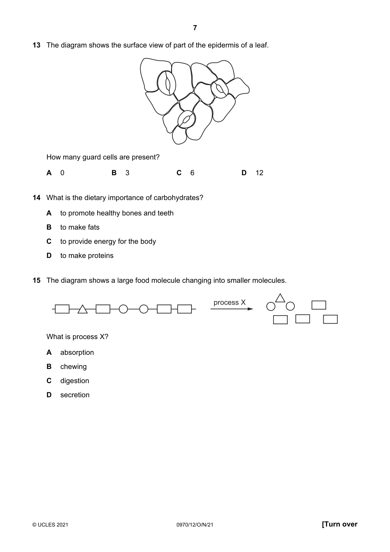 Cambridge IGCSE Biology (9-1) 0970 2021 Oct/Nov Paper 1 · Variant 2 question paper, page 7 of 16