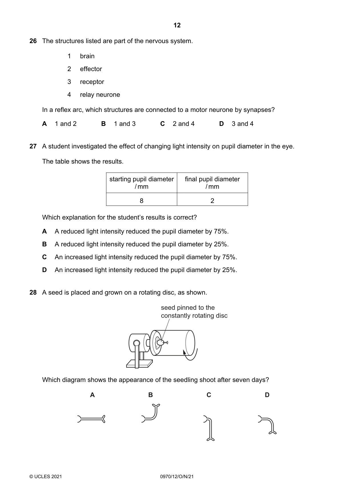 Cambridge IGCSE Biology (9-1) 0970 2021 Oct/Nov Paper 1 · Variant 2 question paper, page 12 of 16