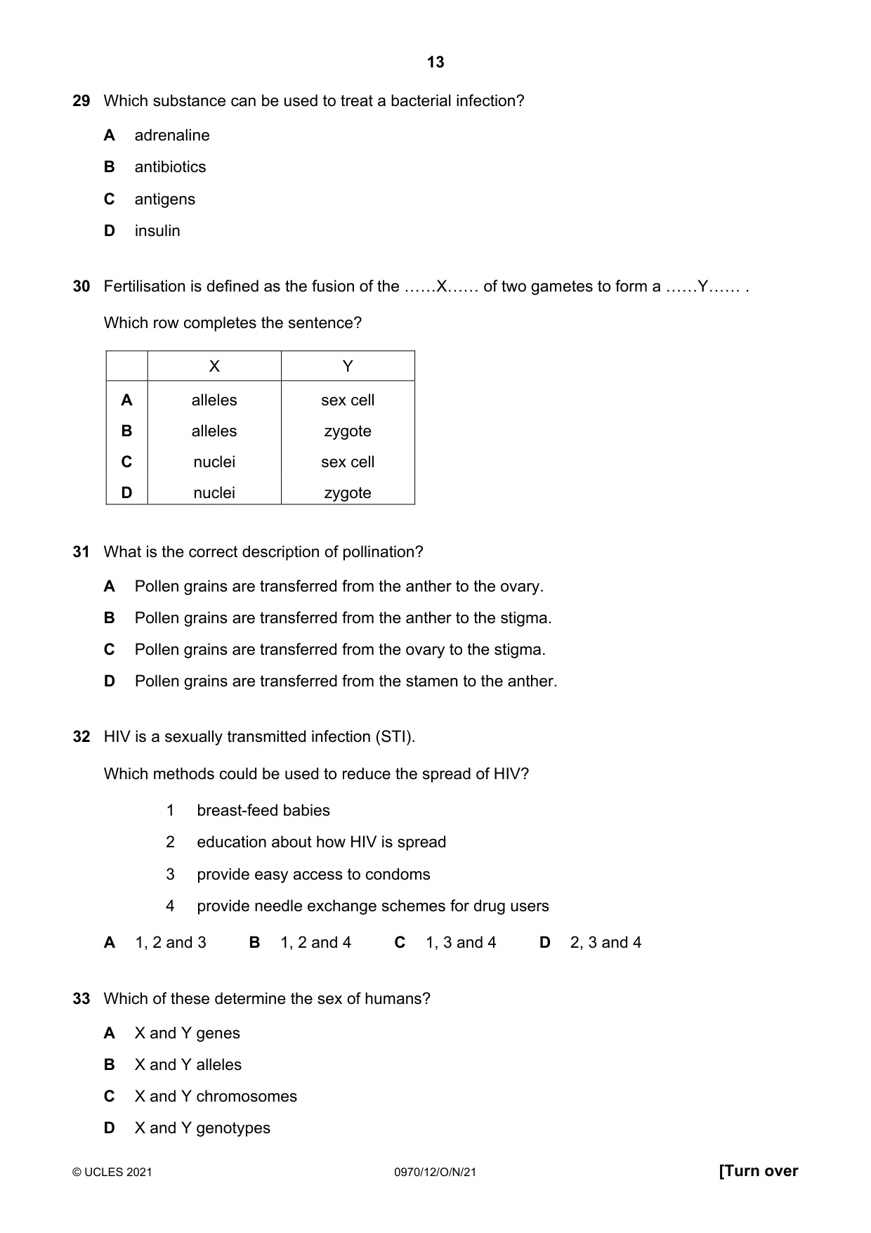 Cambridge IGCSE Biology (9-1) 0970 2021 Oct/Nov Paper 1 · Variant 2 question paper, page 13 of 16