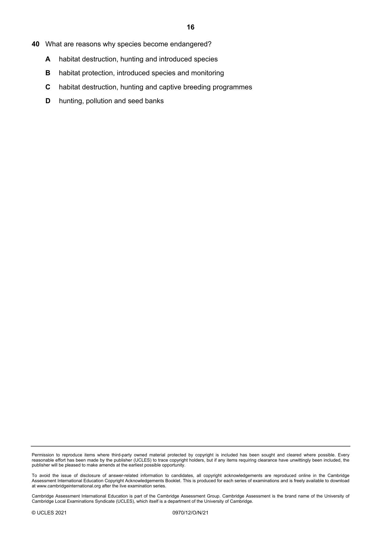 Cambridge IGCSE Biology (9-1) 0970 2021 Oct/Nov Paper 1 · Variant 2 question paper, page 16 of 16