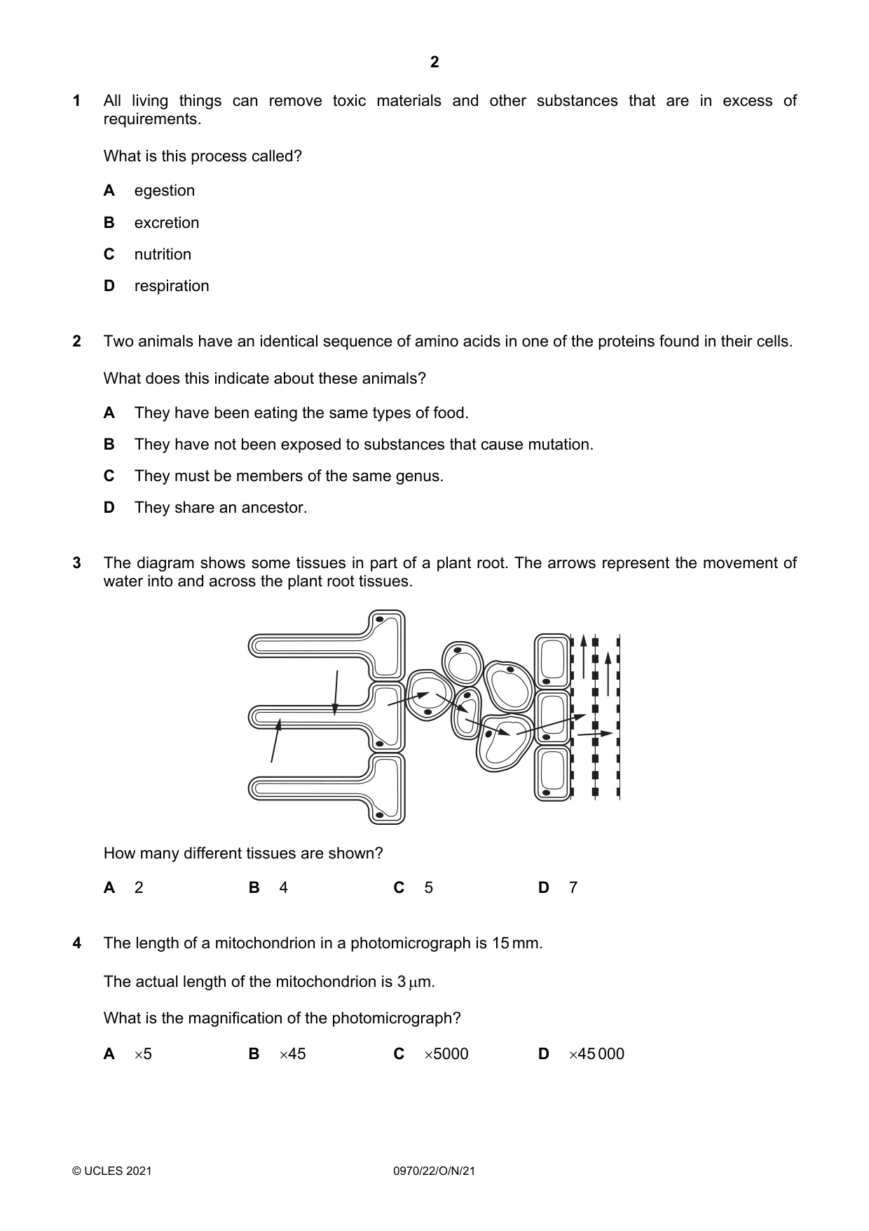 Cambridge IGCSE Biology (9-1) 0970 2021 Oct/Nov Paper 2 · Variant 2 question paper, page 2 of 16