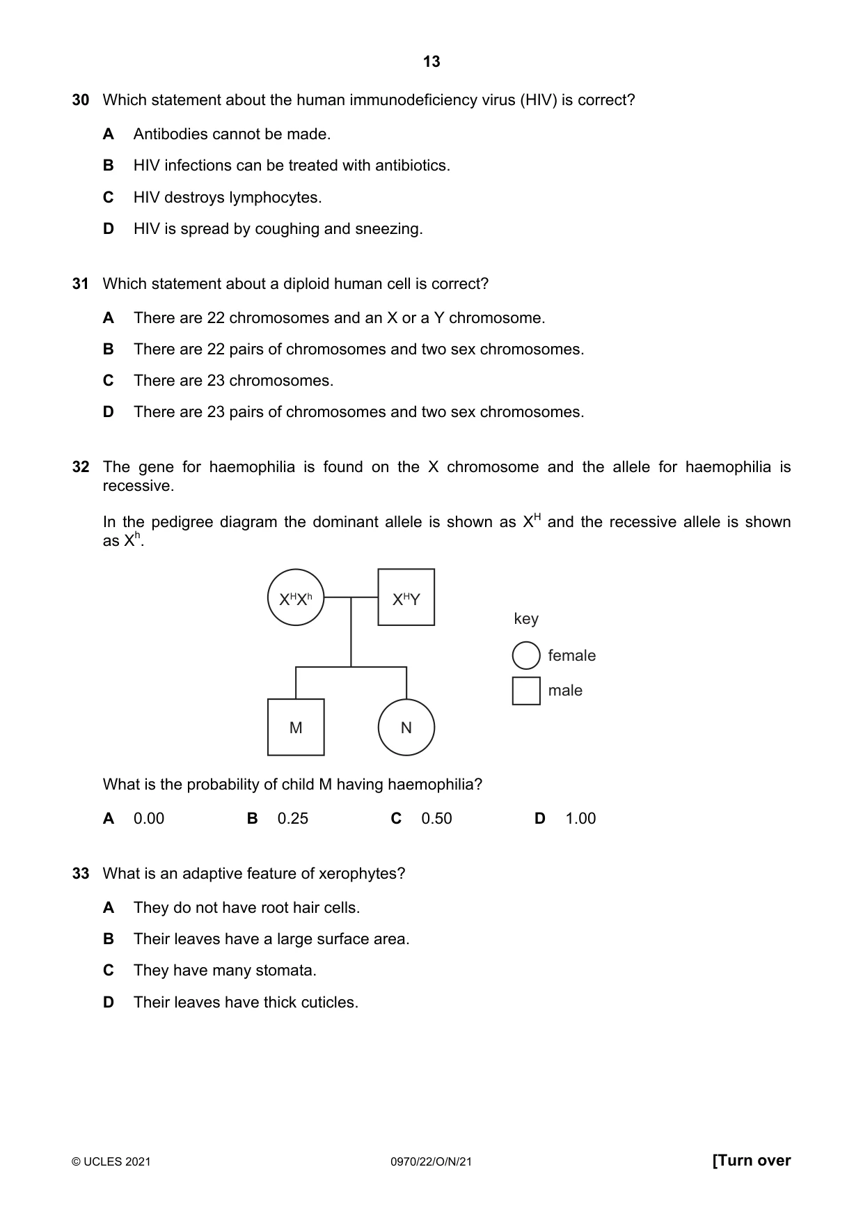 Cambridge IGCSE Biology (9-1) 0970 2021 Oct/Nov Paper 2 · Variant 2 question paper, page 13 of 16