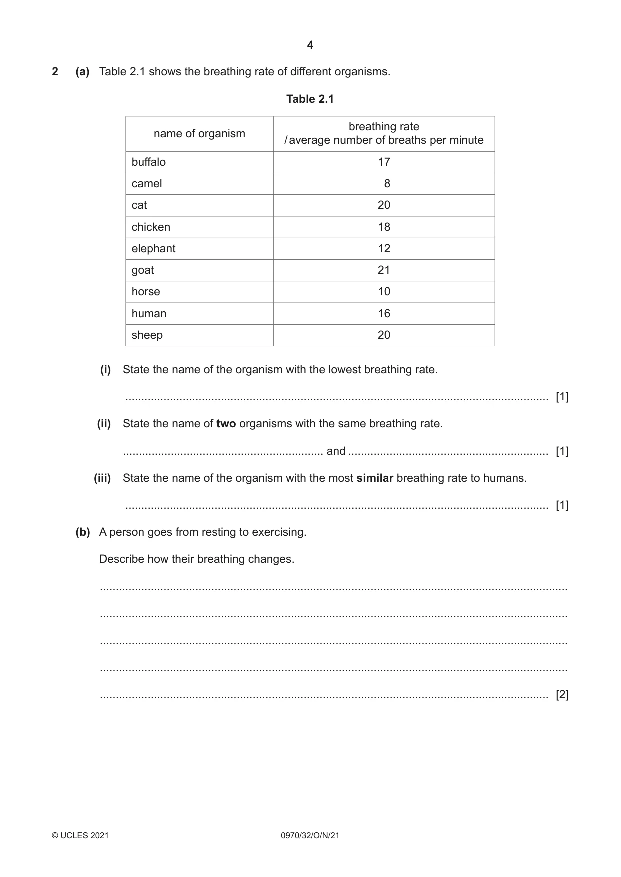 Cambridge IGCSE Biology (9-1) 0970 2021 Oct/Nov Paper 3 · Variant 2 question paper, page 4 of 20