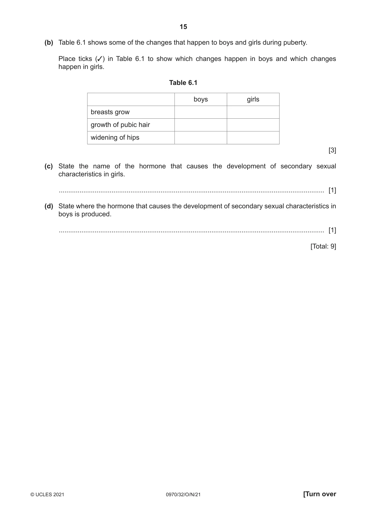 Cambridge IGCSE Biology (9-1) 0970 2021 Oct/Nov Paper 3 · Variant 2 question paper, page 15 of 20